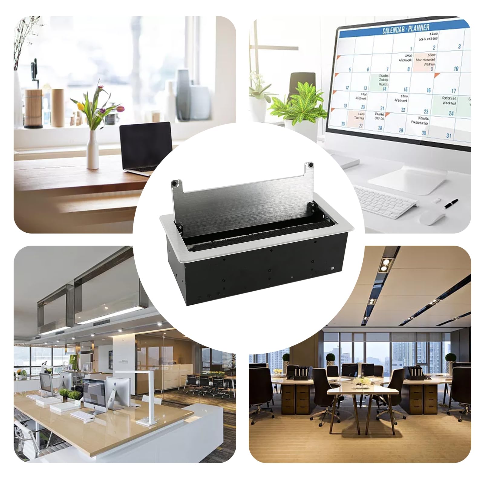 Prise De Sol Multifonction - Boîte De Câbles Multimédias Encastrable Ou De Bureau, 2-4 Prises CA Pour Bureau Et Maison