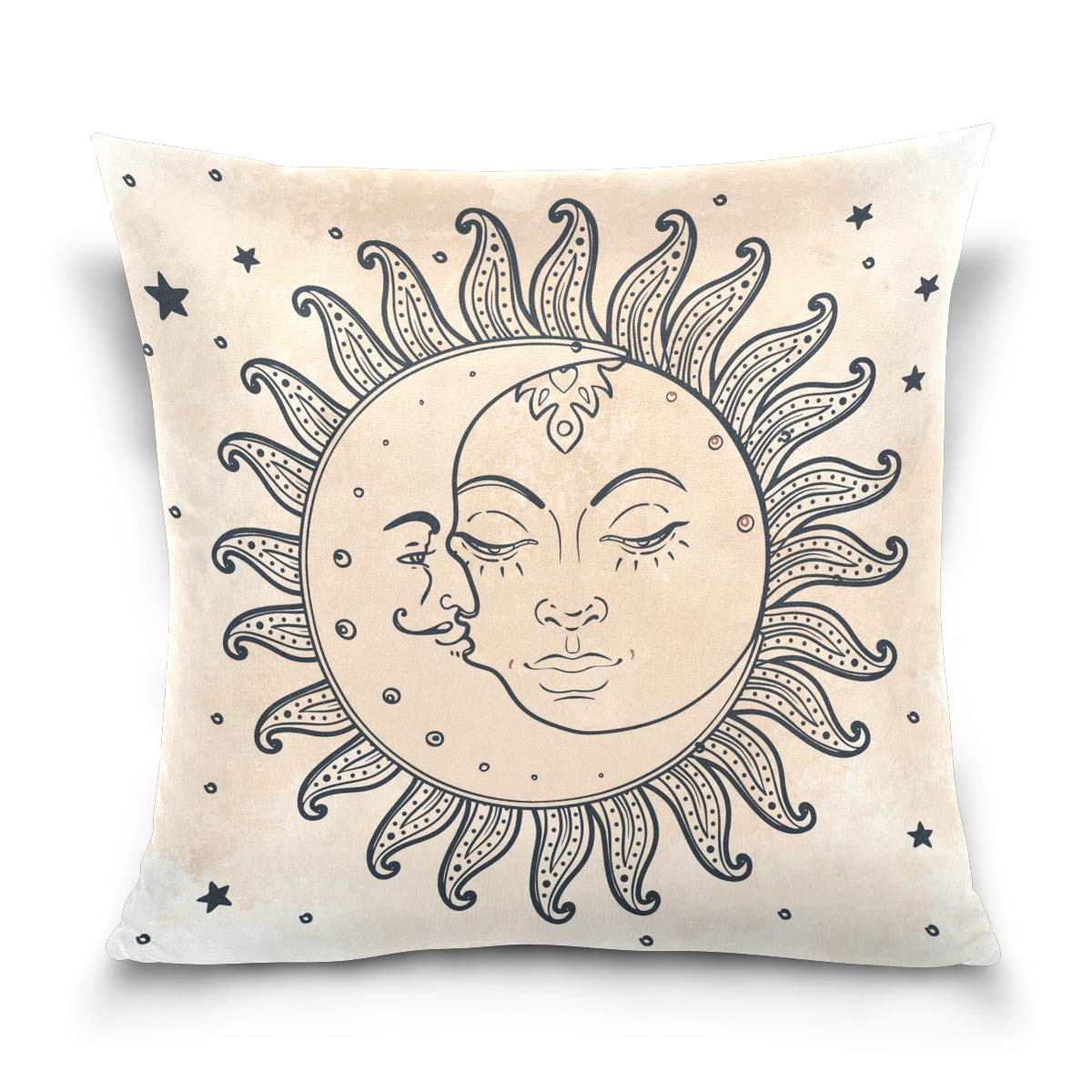 Linomo Throw Pillow Cover 20x20 inch, Sun Moon Stars Decorative Pillow Cases Cushion Cover for Couch Sofa Bed Home