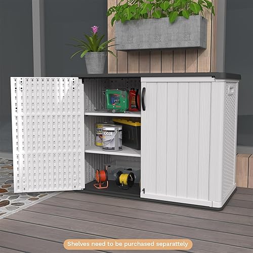 Miniatura 3 de Patiowell Armario de almacenamiento de plástico para exteriores de 26 pies cúbicos, cobertizo de almacenamiento horizontal impermeable con