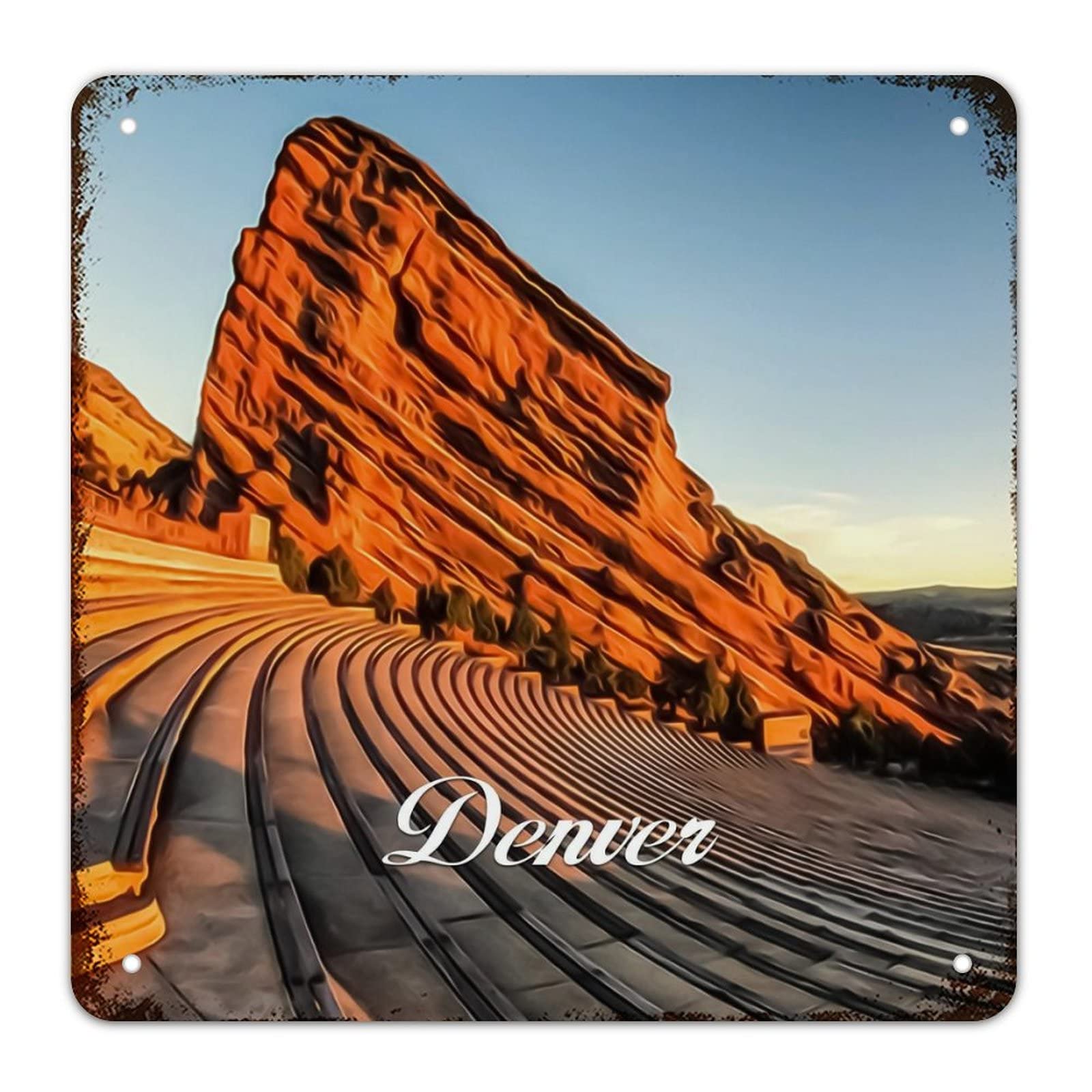 Panneau vintage en aluminium USA Denver 38x38 cm pour decoration murale rustique