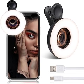 Macro Lens for iPhone and Android with Mini Clip Ring Light, Portable Rechargeable Dimming, for Smart Phone Photography, Camera Video Recording, VLOG