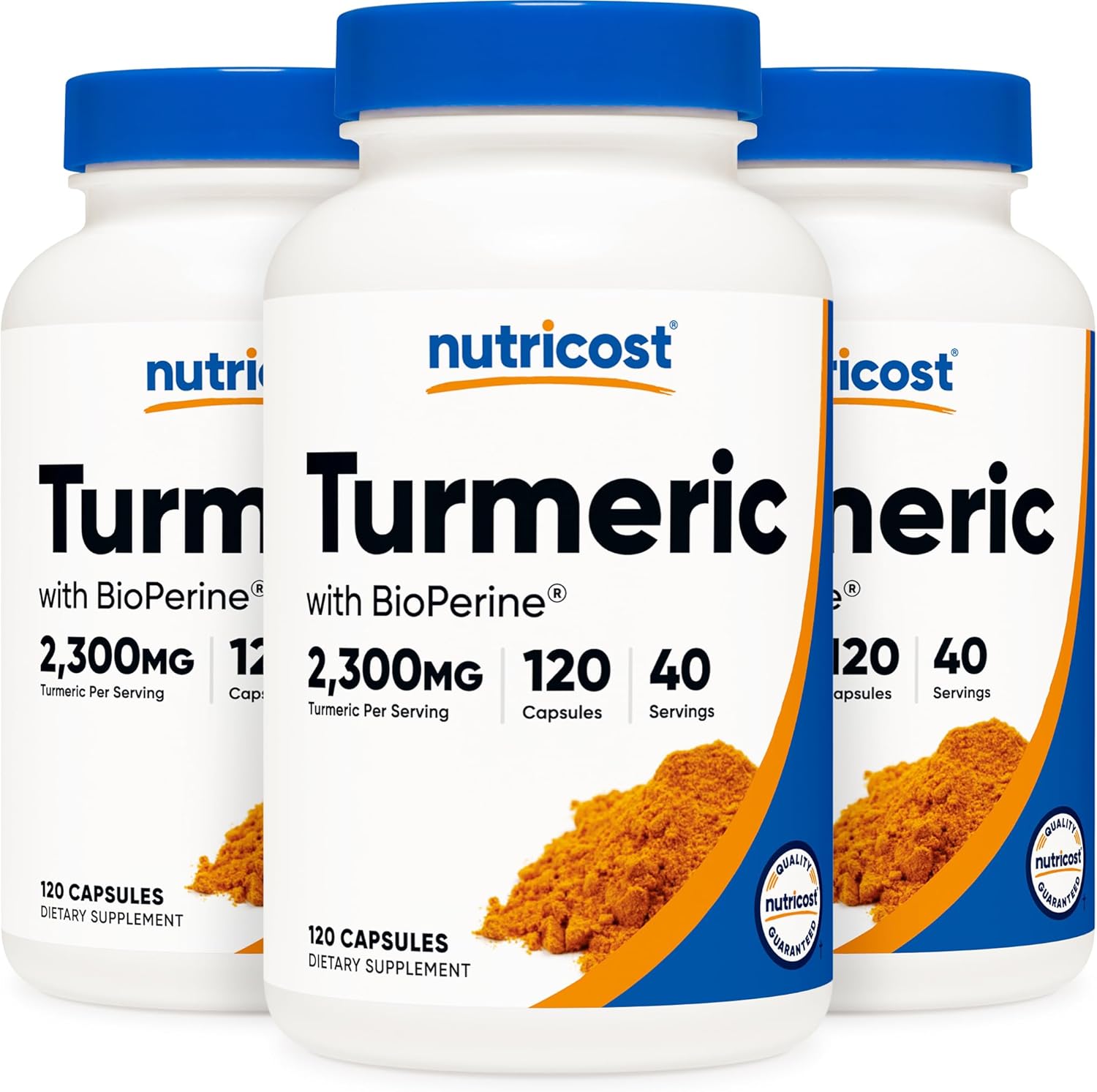 Nutricost Turmeric Curcumin Pills (3 Pack) with BioPerine and 95% Curcuminoids, 2300mg, 120 Capsules, Veggie Capsules, 767mg Per Cap, 40 Servings, Gluten Free, Non-GMO