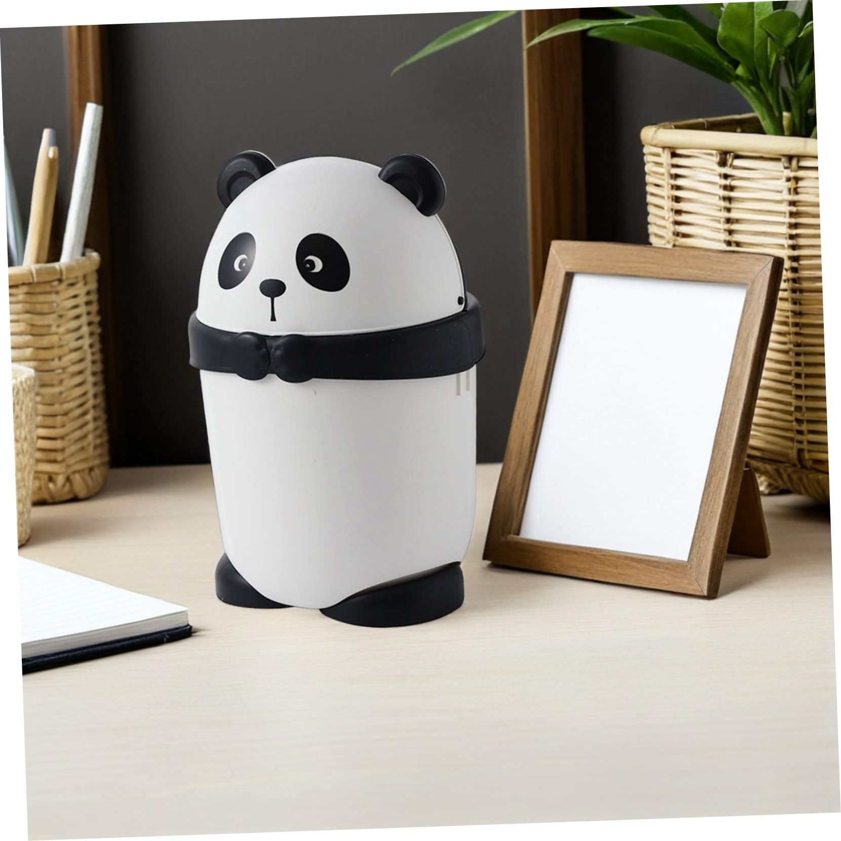 DOITOOL Cubo de Basura de Dibujos Animados Panda para Habitación Infantil Tapa y Gran Volumen de Plástico para Oficina y Hogar