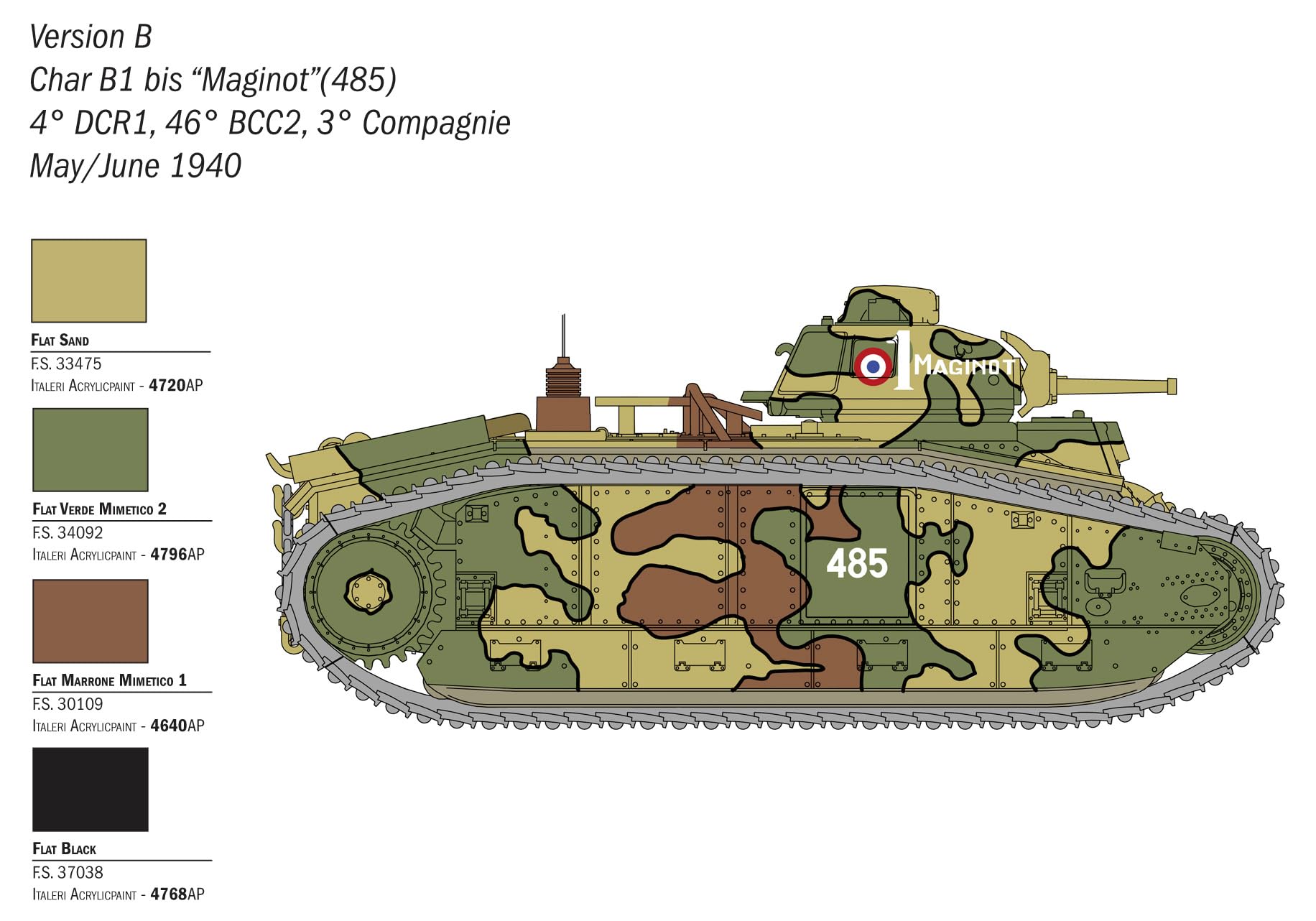Italeri 25766 1:56 Char B1 Bis Model Building Kit, Stand Model Building, Crafts, Hobby, Gluing, Plastic Kit - Image 3