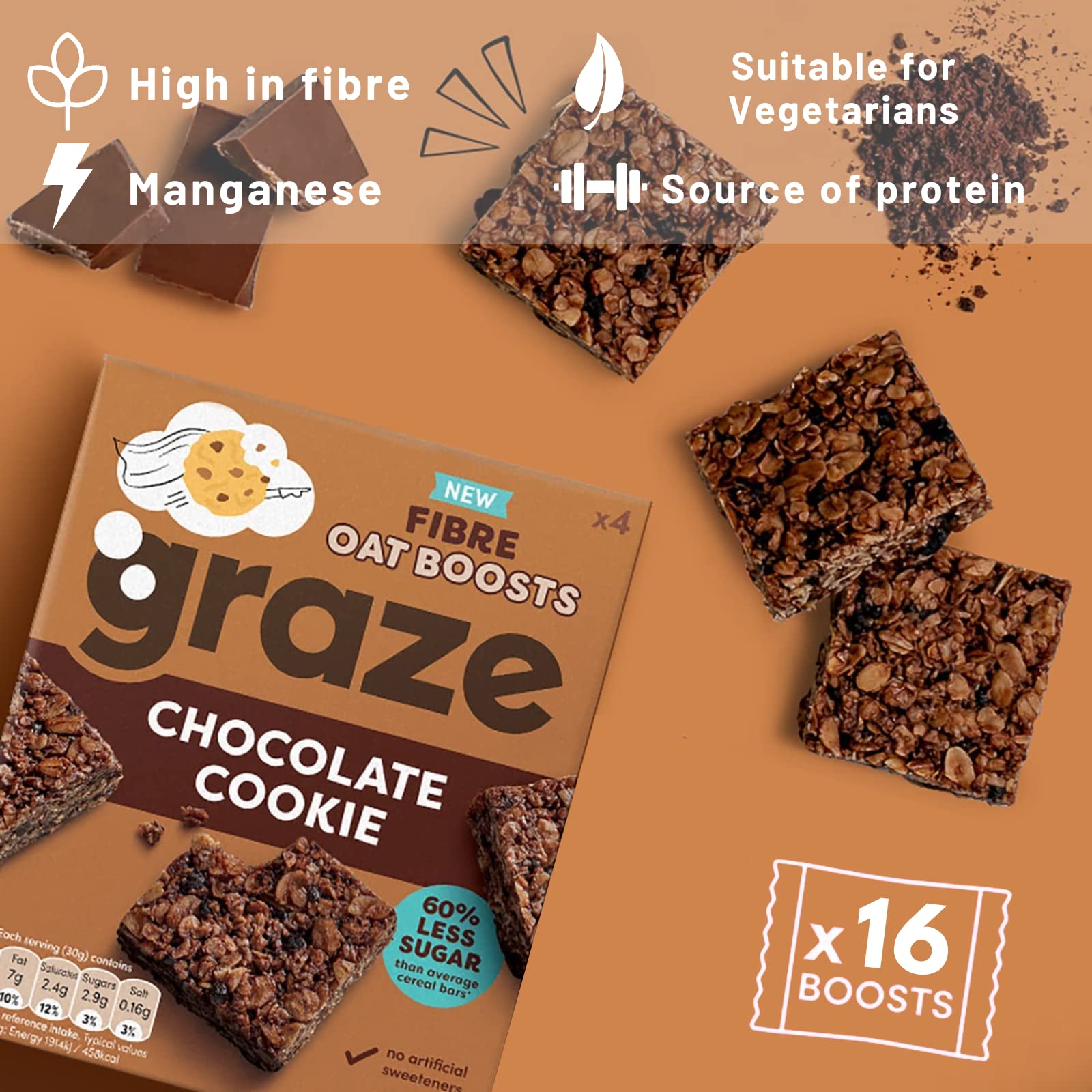 Graze Protein Barres d'avoine – Snacks sains, avoine entière, saveurs naturelles, riche en fibres, moins de sucre (16 collations – 4 paquets de 4 x 30 g)