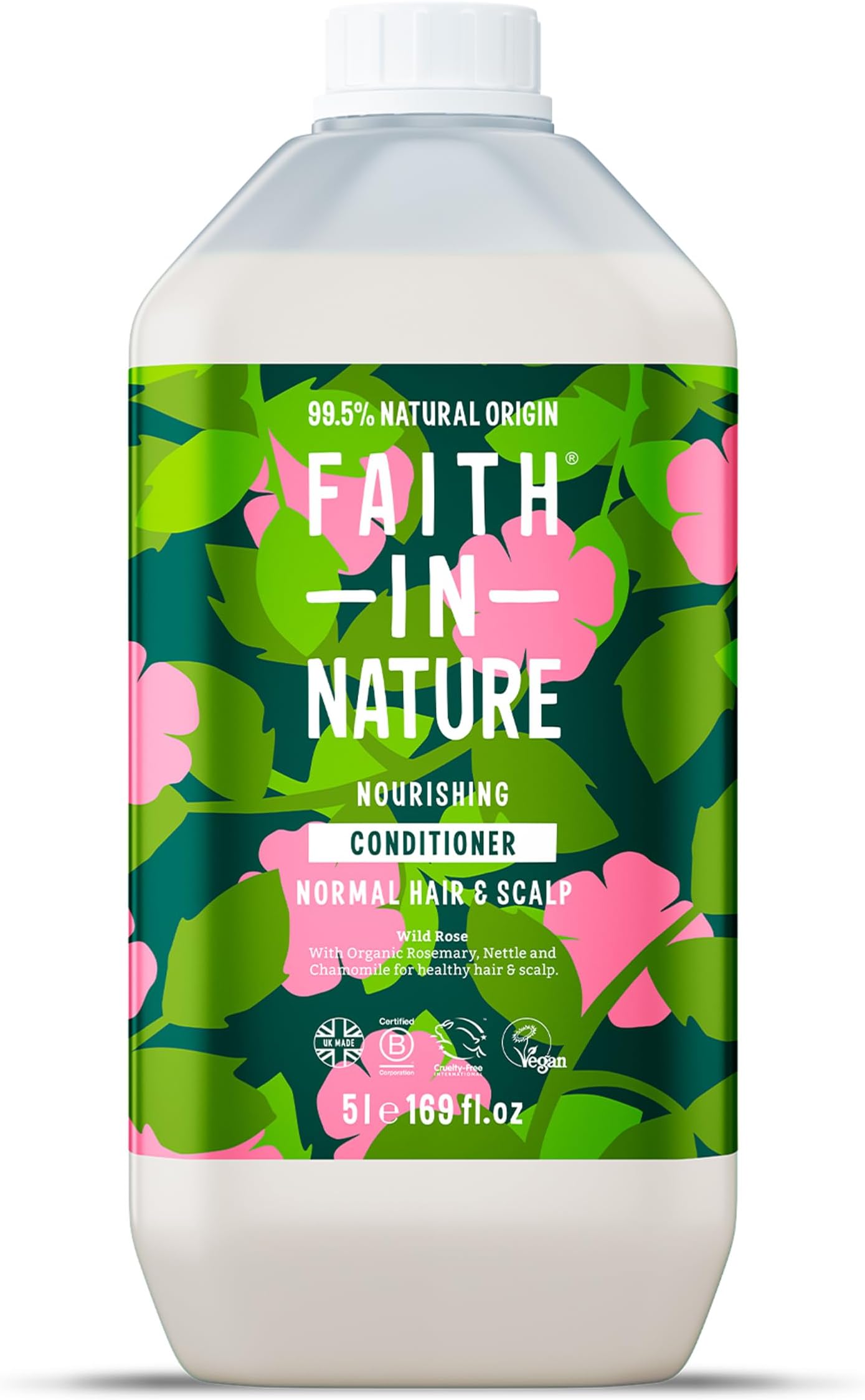 Natural Wild Rose Conditioner, Nourishing for Normal Hair & Scalp, Vegan & Cruelty Free, No SLS, Silicones or Parabens, 5L Refill Pack