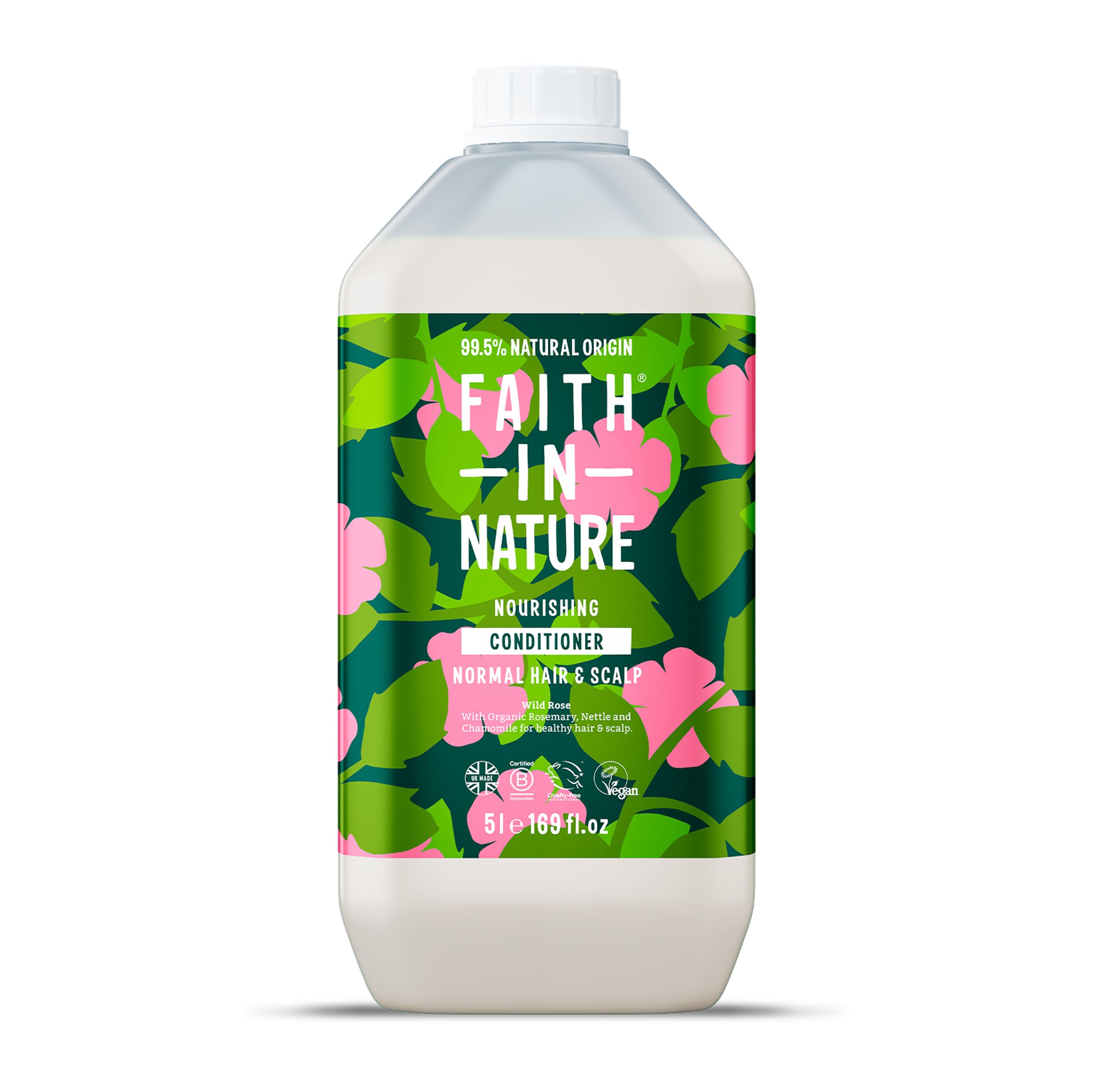 Faith In Nature Natural Wild Rose Conditioner, Nourishing for Normal Hair & Scalp, Vegan & Cruelty Free, No SLS, Silicones or Parabens, 5L Refill Pack