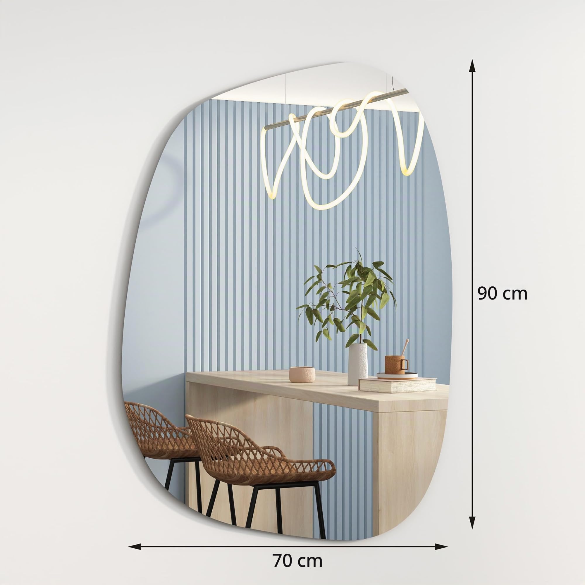 Albatros - Specchio di design asimmetrico, 90 x 70 cm, specchio da parete o da porta, forma organica moderna, specchio ovale e grande, asimmetrico sformato e senza cornice, Mirror Wall