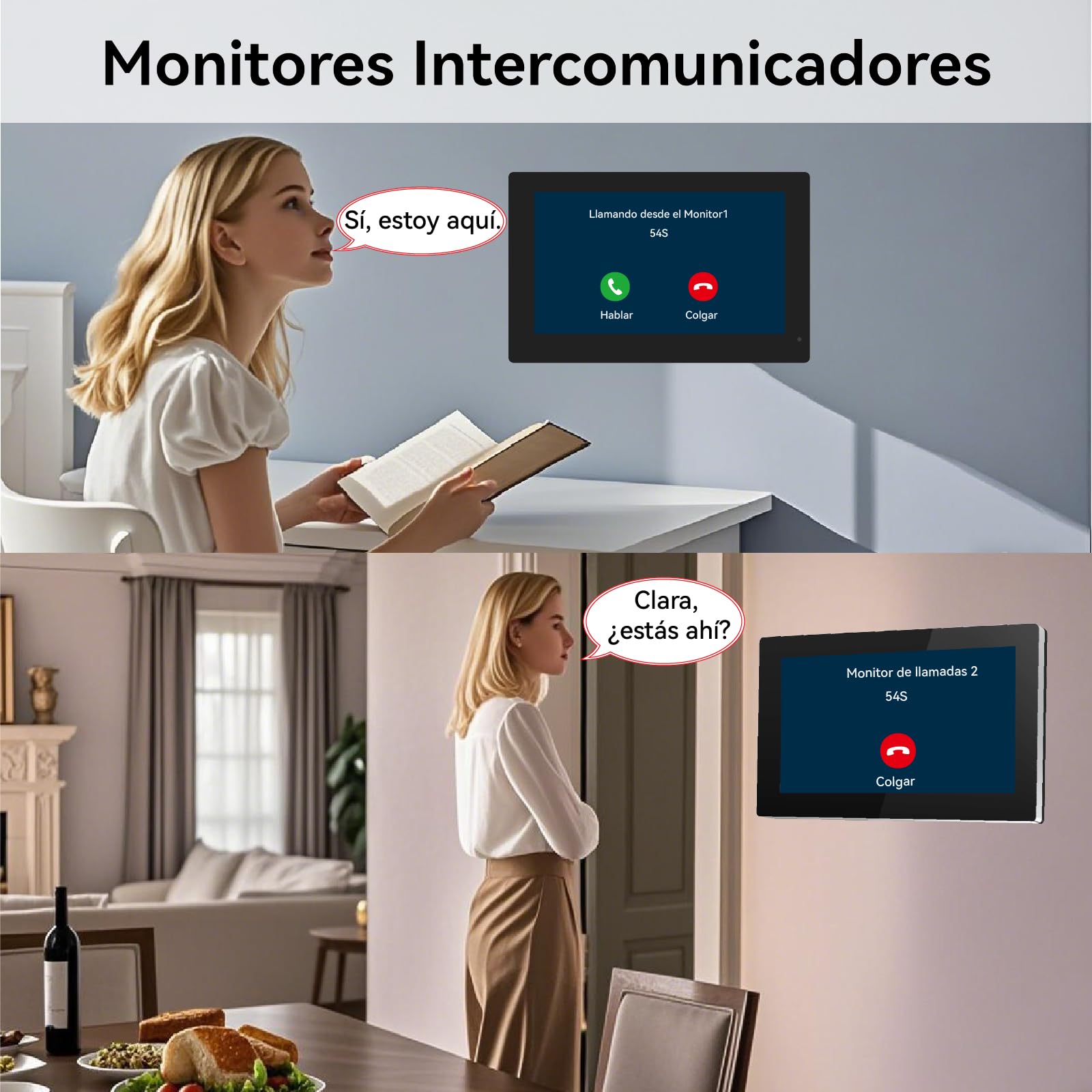 Videoportero 2 Hilos, Timbre Video Sistema Intercomunicador, 2 Videoporteros Táctil 7'', Desbloqueo en Remoto por App/RFID, Detección de Persona, Audio Bidireccional, Kit para 2 familias