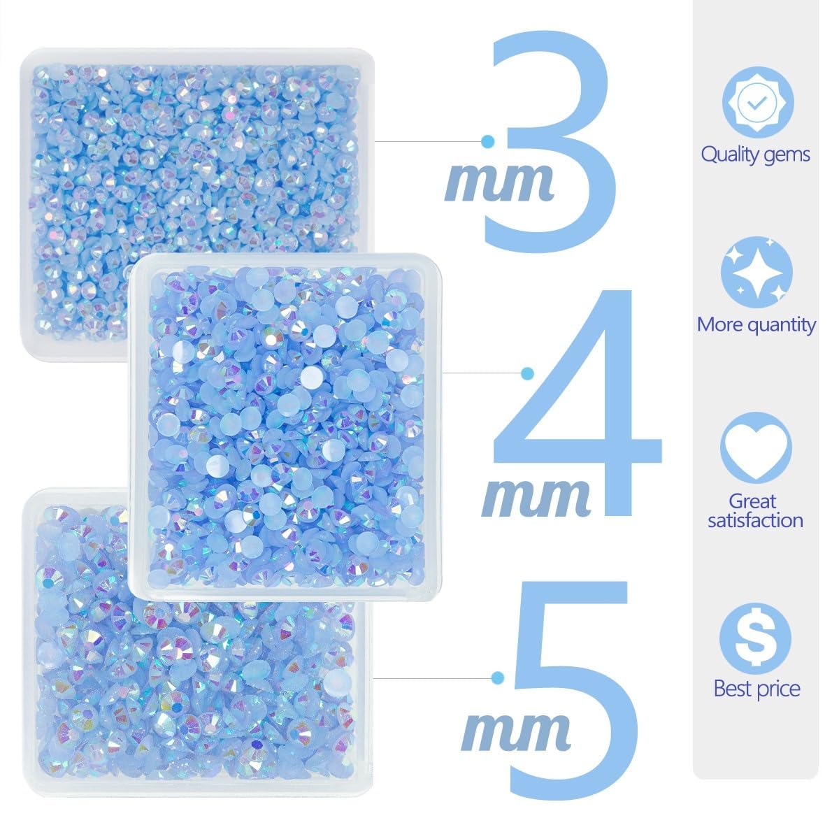 qiipii Light Blue AB Resin Rhinestones for Crafting 3mm 4mm 5mm Baby Blue Flatback Jelly Stones Bulk SS10 SS16 SS20 Non-Hotfix Diamonds for Nails Face Makeup Tumblers Bottles DIY Crafts Clothes Shoes