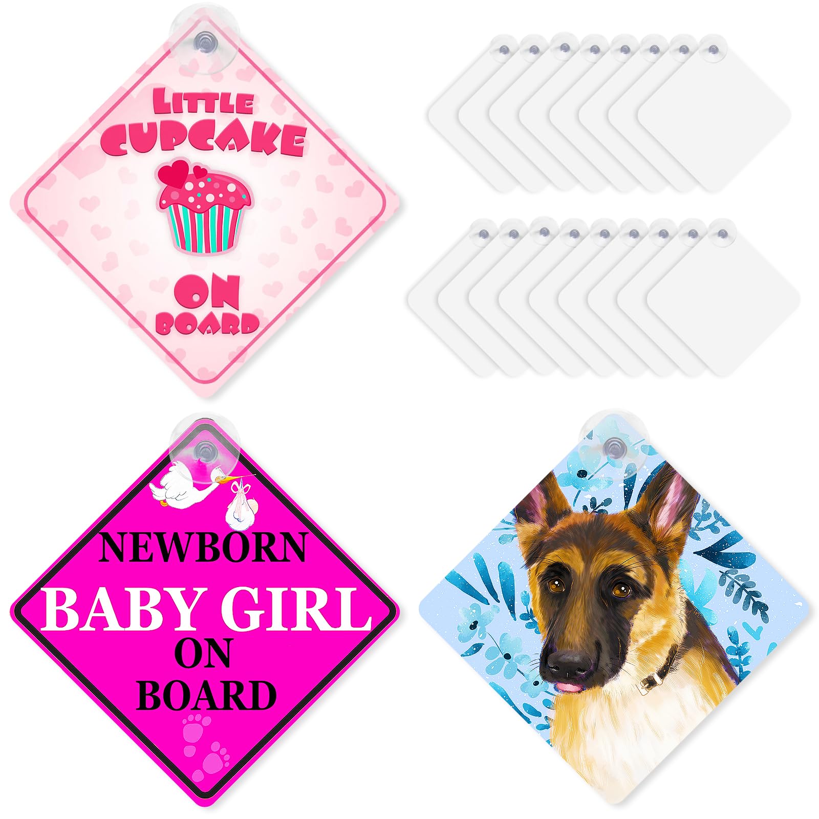 20 Pack 5.5" x 5.5" Sublimation Blanks Suction Cup Car Window Sign, Metal Signs Blanks Removable Car Safety Warning Signs for Heat Thermal Transfer