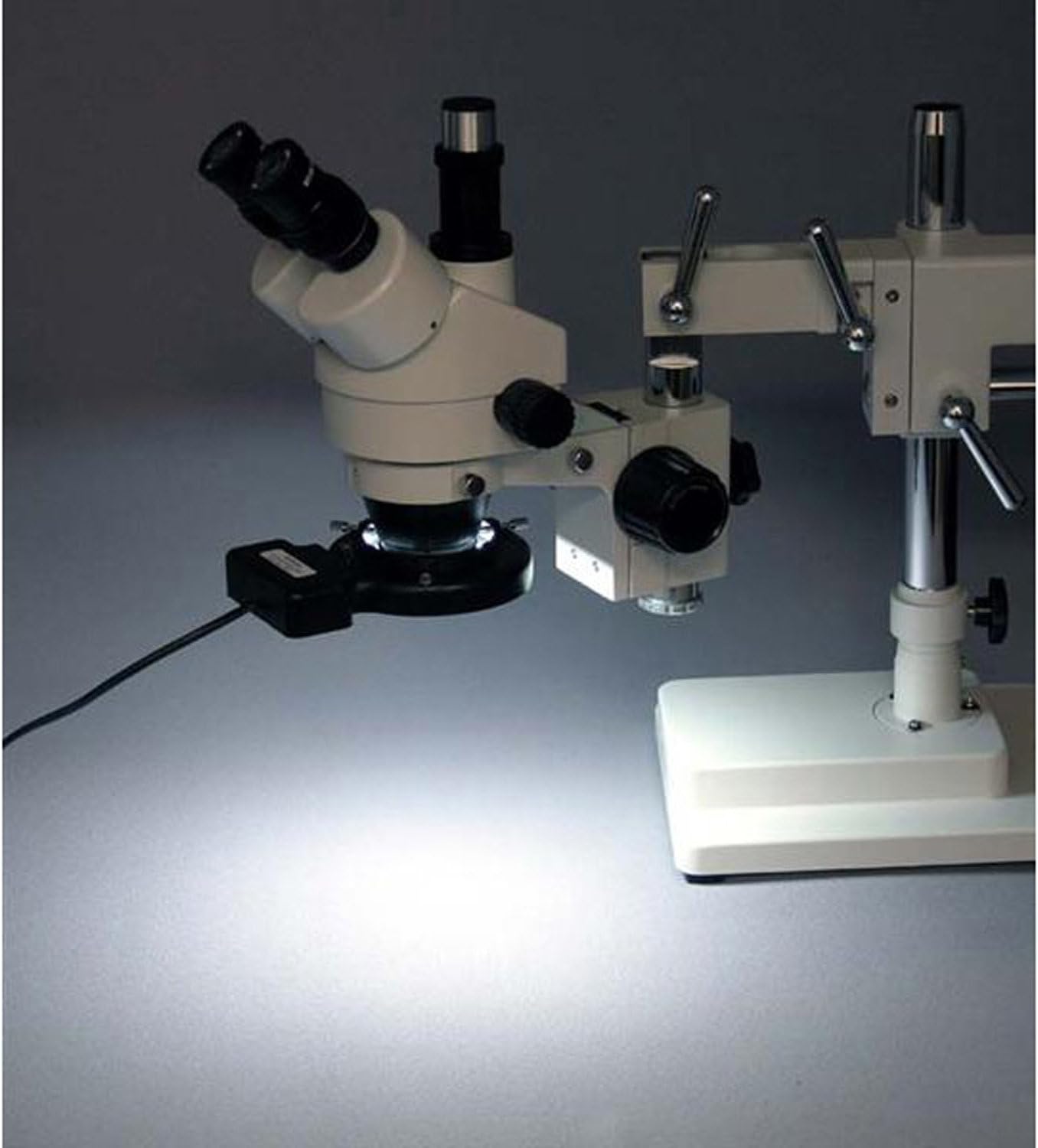 🛒 Flаѕh Sаlе AmScope SM-4TZ-FRL-MB Digital Professional Trinocular Stereo Zoom Microscope, WH10x Eyepieces, 3.5X-90X Magnification, 0.7X-4.5X Zoom Objective, 8W Fluorescent Ring Light, Double-Arm Boom Stand, 110V-120V, Includes 0.5X and 2.0X Barlow Lenses and 1.3MP Camera with Reduction Lens and Software