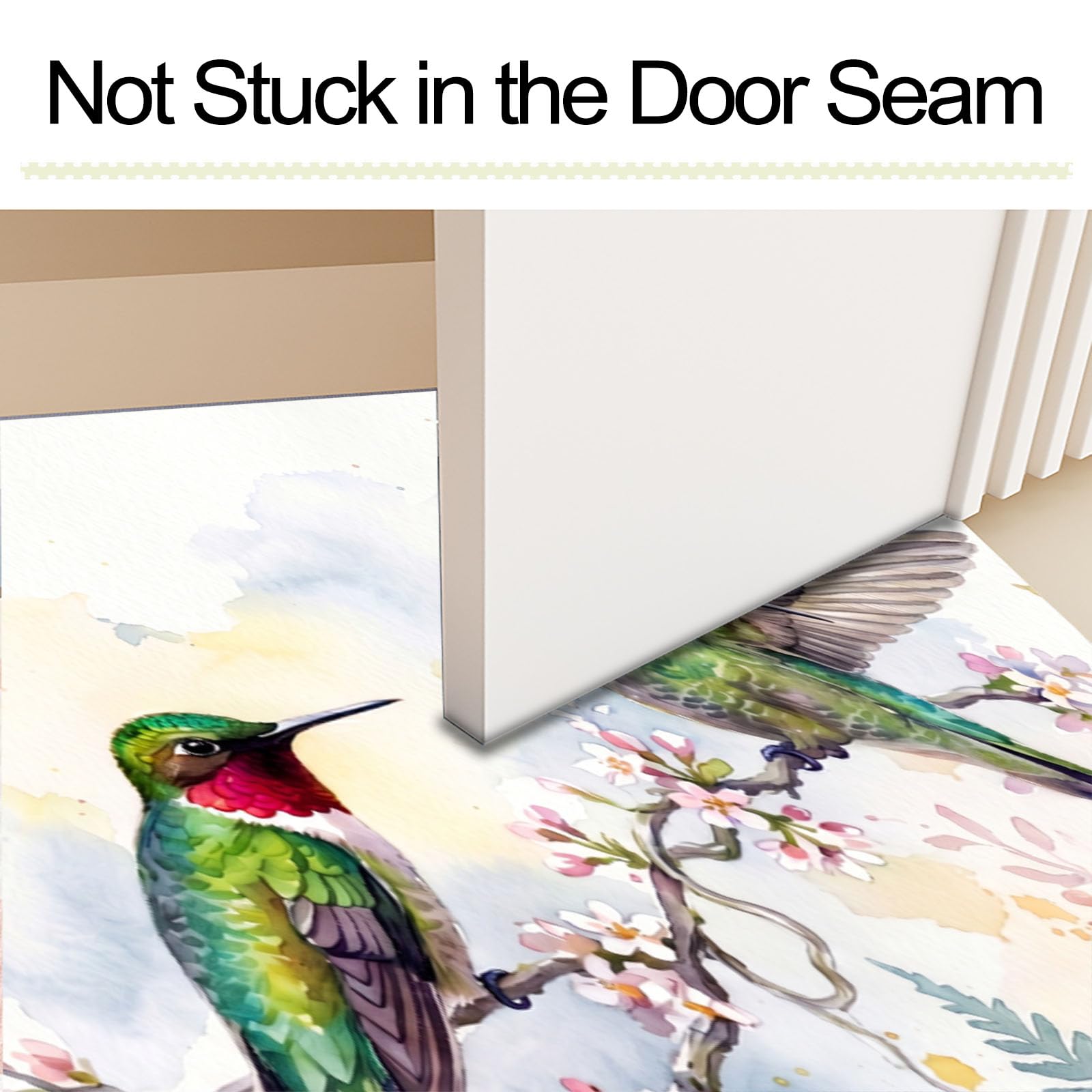 Zerbino Ingresso Interno Animali Ad Acquerello Naturale, Zerbino Di Benvenuto Lavabile Morbida Colibrì Floreale, Antiscivolo Tappeto Da Decorazioni Beige Per Casa Porta, 90X150Cm