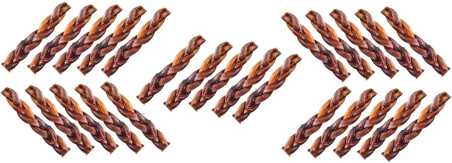RR Braided Beef Bully Sticks Dog Treats Natural Smoked Lasting Dental Chews 5" Long(10 Bully Sticks)