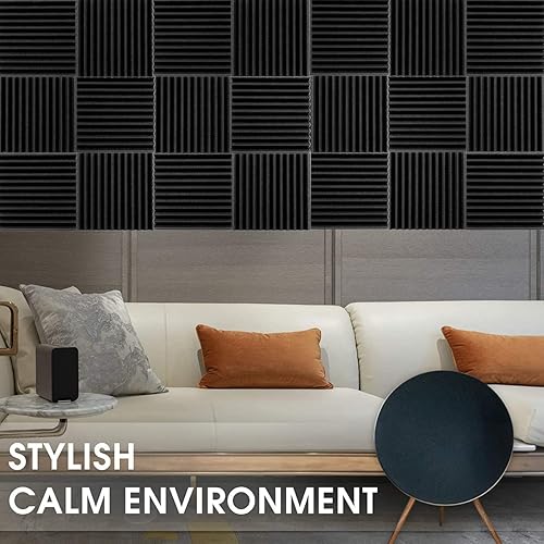 Miniatura 4 de ECYC Ltd 24 paneles de espuma acústica de 0.98 x 12 x 12 pulgadas, paneles de espuma a prueba de sonido, cuñas de espuma para estudio en casa, color