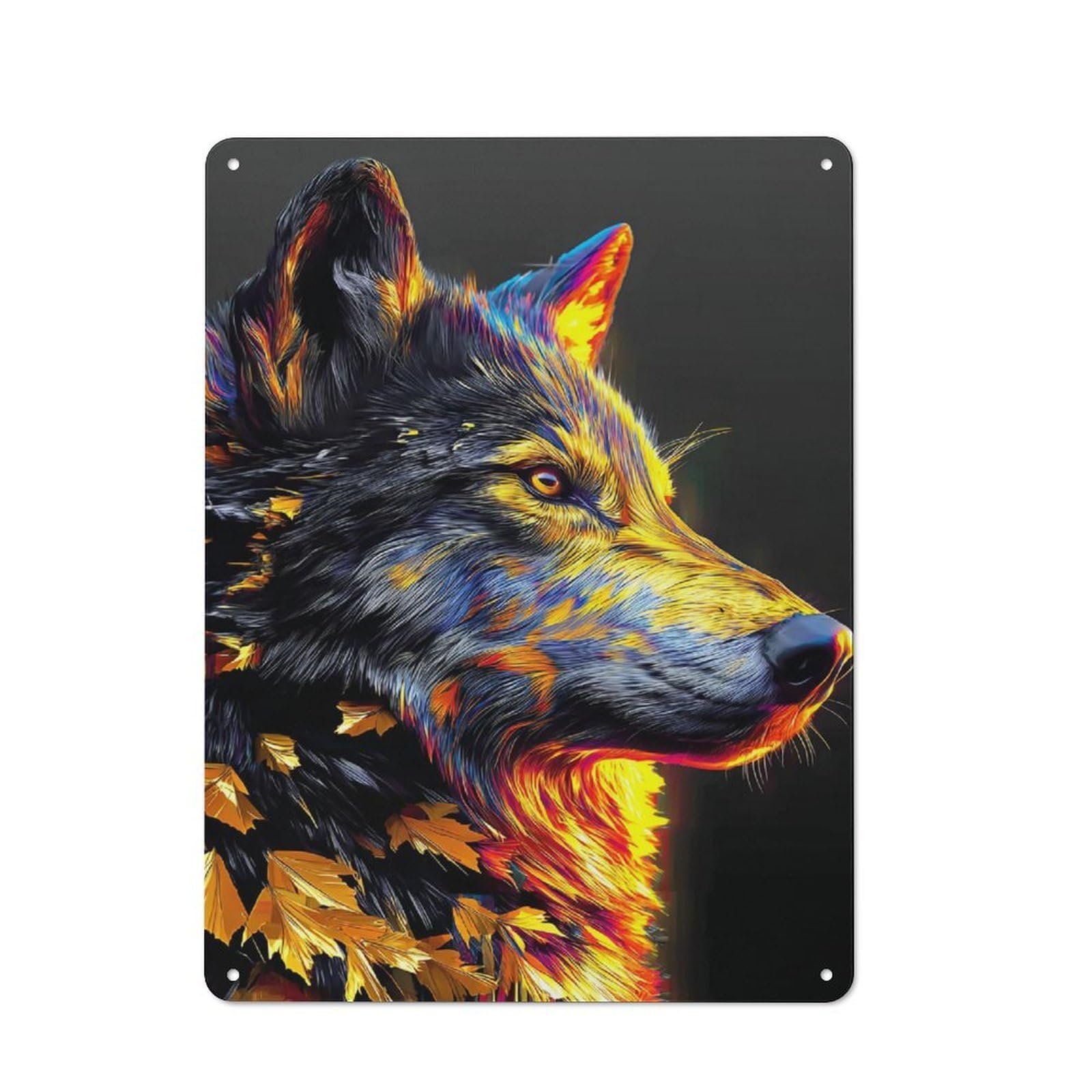 Junmoney Colorful Wolf Portrait -16 Smart Metal Wall Decor 40X30cm, Office Metal Sign For Office, Study, Studio Or Hallway
