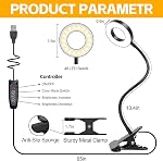 Foneso Desk Lamp Clip on Light, 48 LED USB Lamp with 3 Color Modes 10 Brightness Levels, 360° Flexible Gooseneck Eye Protection Bed Night Light for Reading, Makeup, Craft (Black)