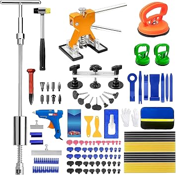 135pcs Dent Puller Kit, Paintless Dent Removal Kit for Dent Repair, Car Dent Repair Kit with T-Bar, Bridge Puller, Golden Lifter, Car Dent Remover for Car Refrigerator Door Ding Repair