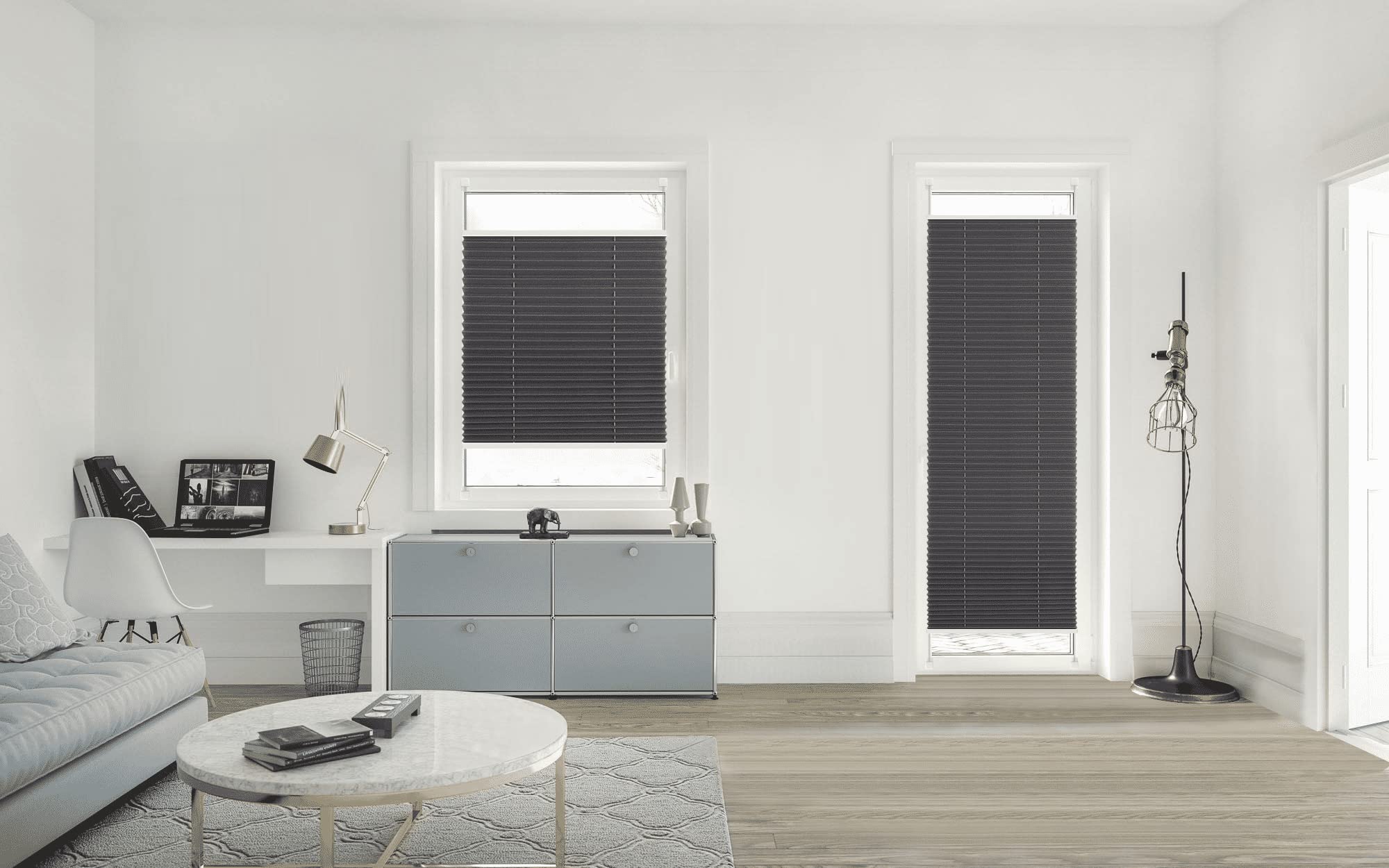 Eurohome Tenda plissettata grigia, 100 x 130 cm, fissaggio Klemmfix senza fori, per finestre