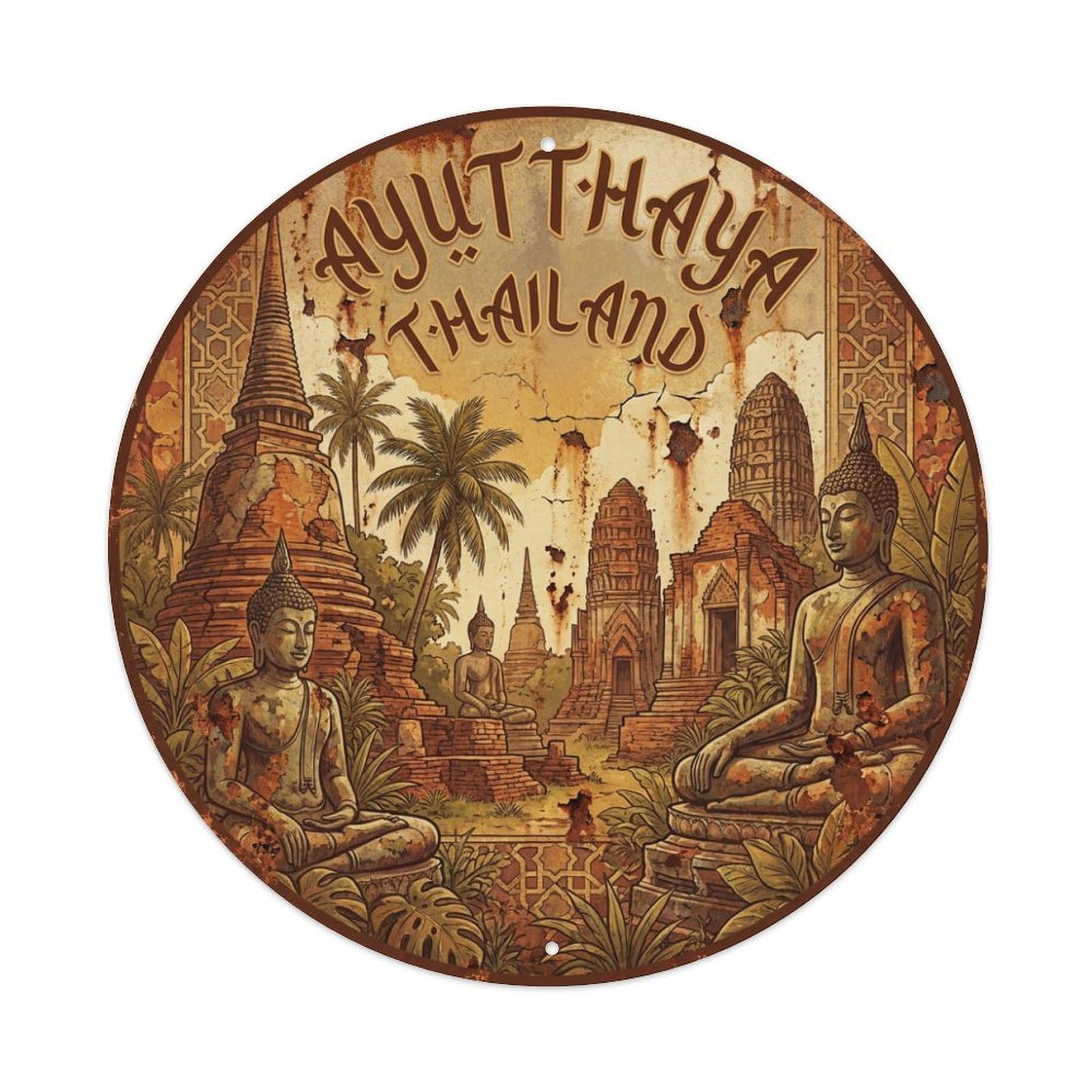 Travel Vintage Thailand Ayutthaya Metal Tin Sign