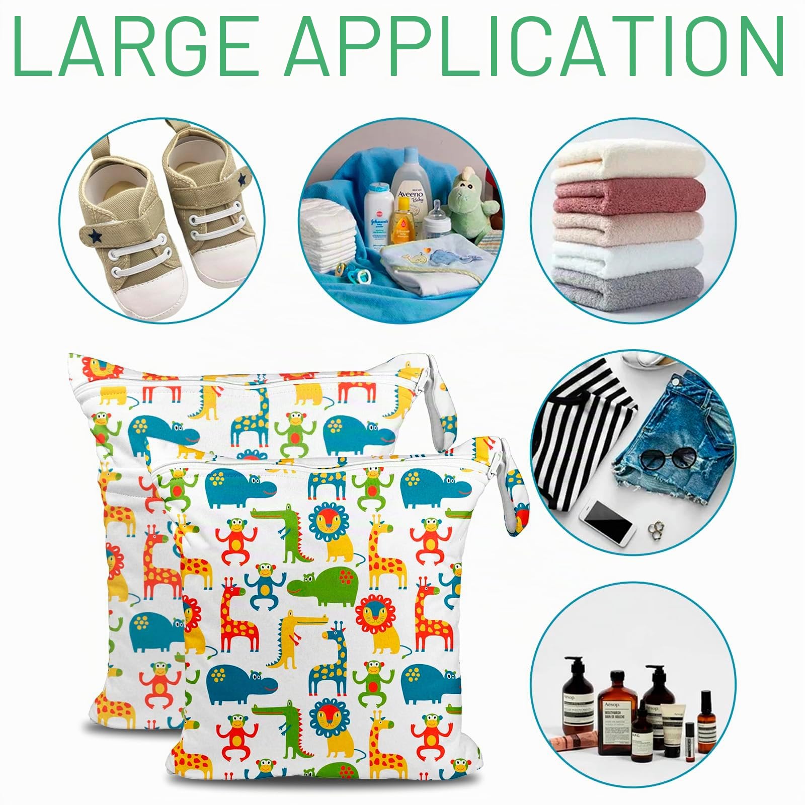 ROELLY Sac a Couches Bebe Lavable 2 Pièces, Sac Linge Sale Voyage,Pochette Humide et Sèche Réutilisable Écologique, Petits Animaux Mignons
