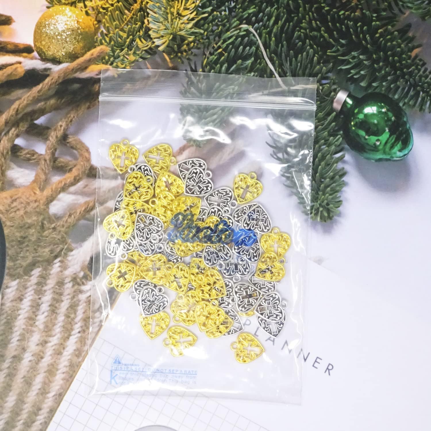 yueton 60PCS Alloy Hollow-out Love Heart Shaped Cross Charms Pendant for Jewelry Making and DIY Crafts - Image 9