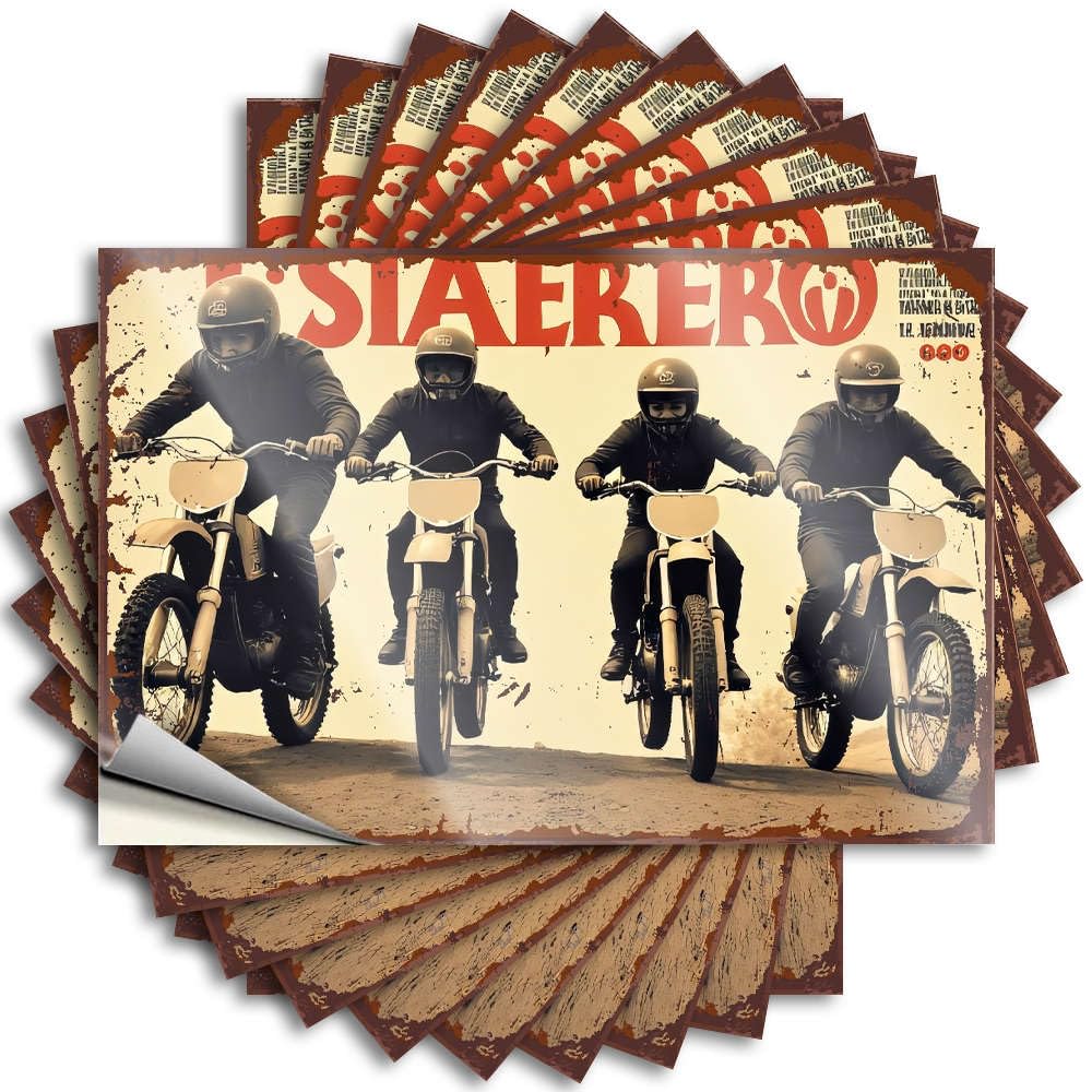 Vintage Motocross Poster with Four Riders. Teen Stuff Unique - Stickers Helmet Waterproof Decal(12X18CM)