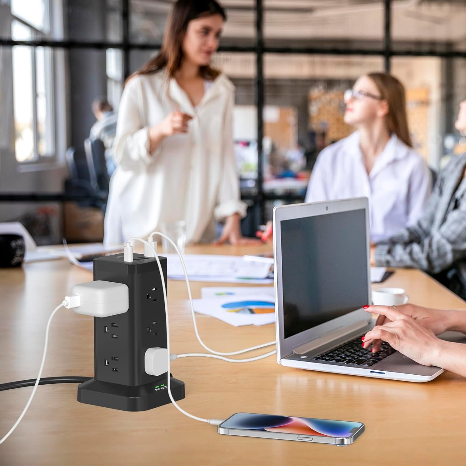 BEVA Power Strip Tower with USB Ports, Surge Protector with USB Ports, 12 AC and 4 USB Ports, 10 FT Extension Cord with Power Surge Tower, Office Supplies Office Organization Dorm Room Essentials 10 FT Black image 7 of 8 B0BGGK8LRH