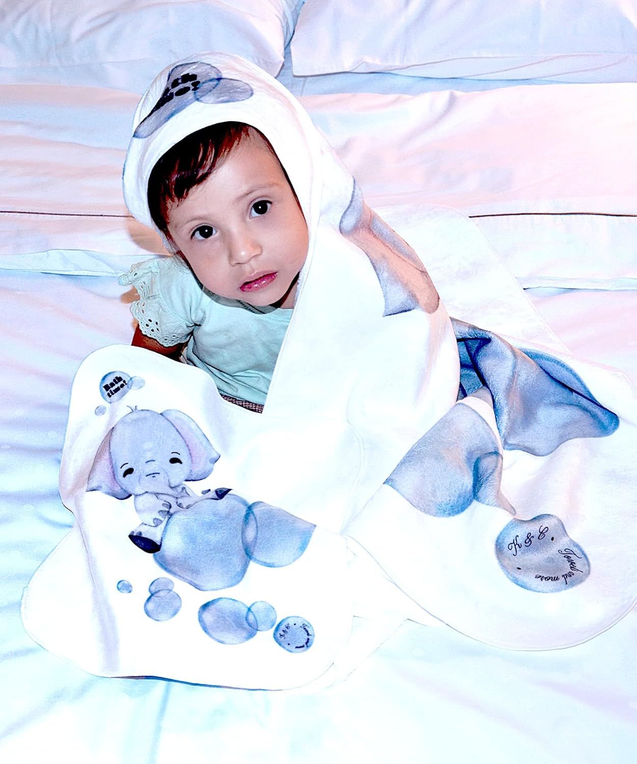 K & C Towels and more. Hooded Baby Towels/Towels/Washcloth/Bath Towels/Baby Towel / 2 Pack/Soft Plush Towels (Elephant and Bubbles).