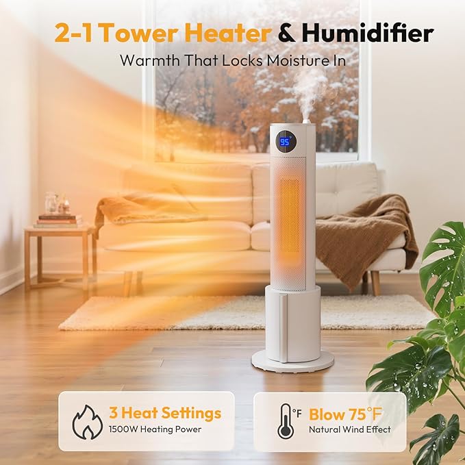 Calefactor Eléctrico Portátil con Humidificador 1500W Oscilante y Temporizador miniatura 3
