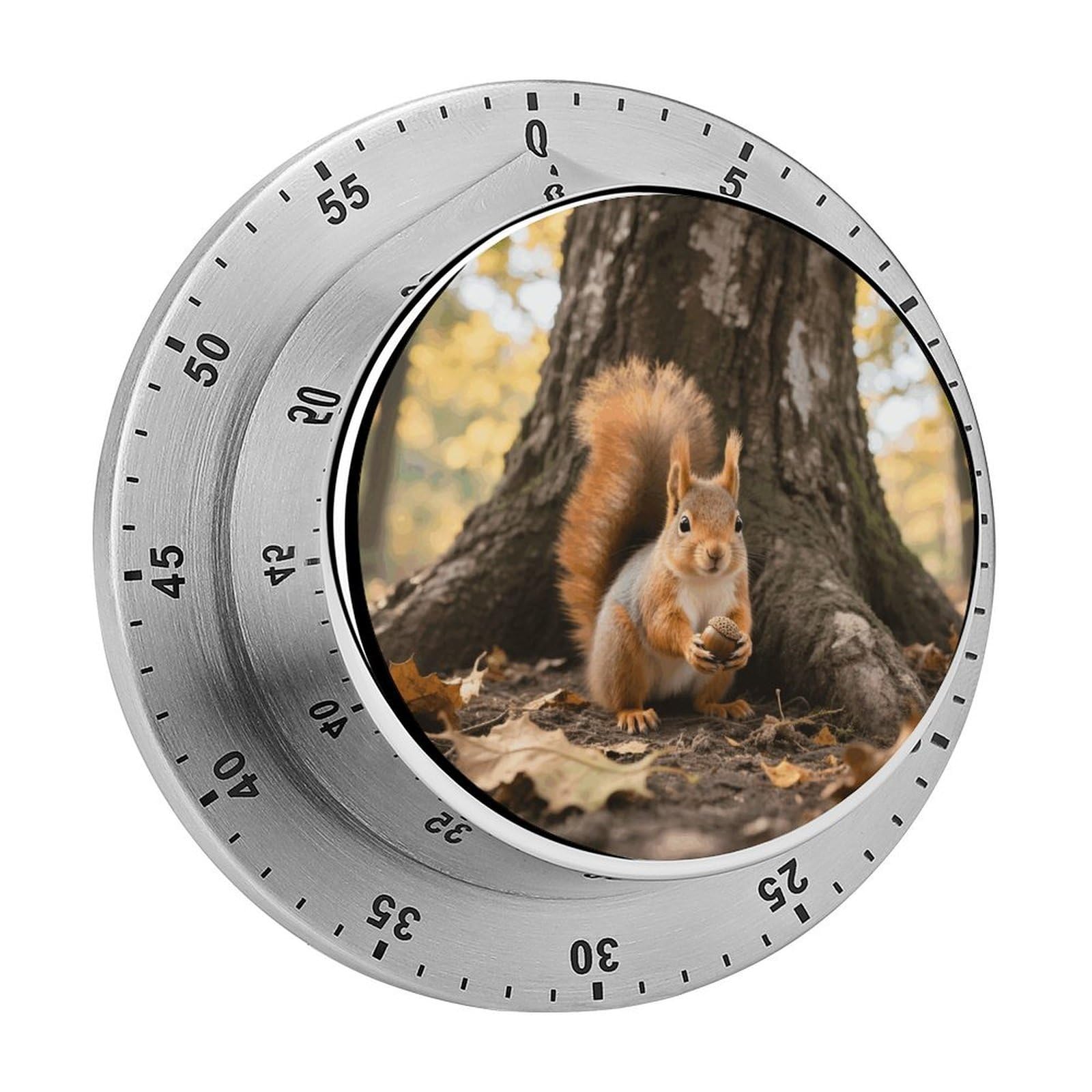60 Minute Wind Up Timer, Visual Mechanical Timer with Loud Alarm, Squirrel Kitchen Timers for Cooking - No Batteries Required - Magnetic Backing, Exquisite Stainless Steel Body
