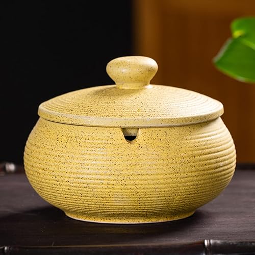 MISTHO Cenicero de cerámica con tapa y fregadero, soporte para cenizas para fumador, ceniceros de cigarrillos para oficina en casa, uso al aire