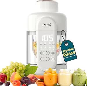 Dorfly Baby Food Maker Glass Reservoir &amp; Bowl 12oz Food Steamer and Blender No Plastic Food Processer 9 in 1 Self Clean Puree Maker Dishwasher Safe Glass Food Grinder 6 Blades Timer with Recipe