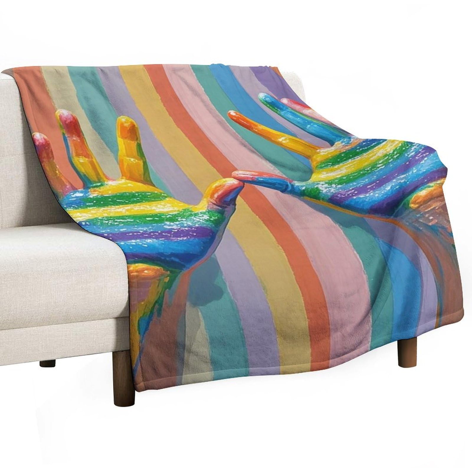 Couverture arc-en-ciel en flanelle 150x200 plaid doux canapé et lit multicolore