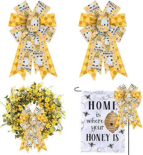 Miniatura 9 de Estivaux Lazos grandes de abejorro para corona, lazos de corona de abeja amarillos, lazos de arpillera amarillos, lazos de búfalo blanco y negro,