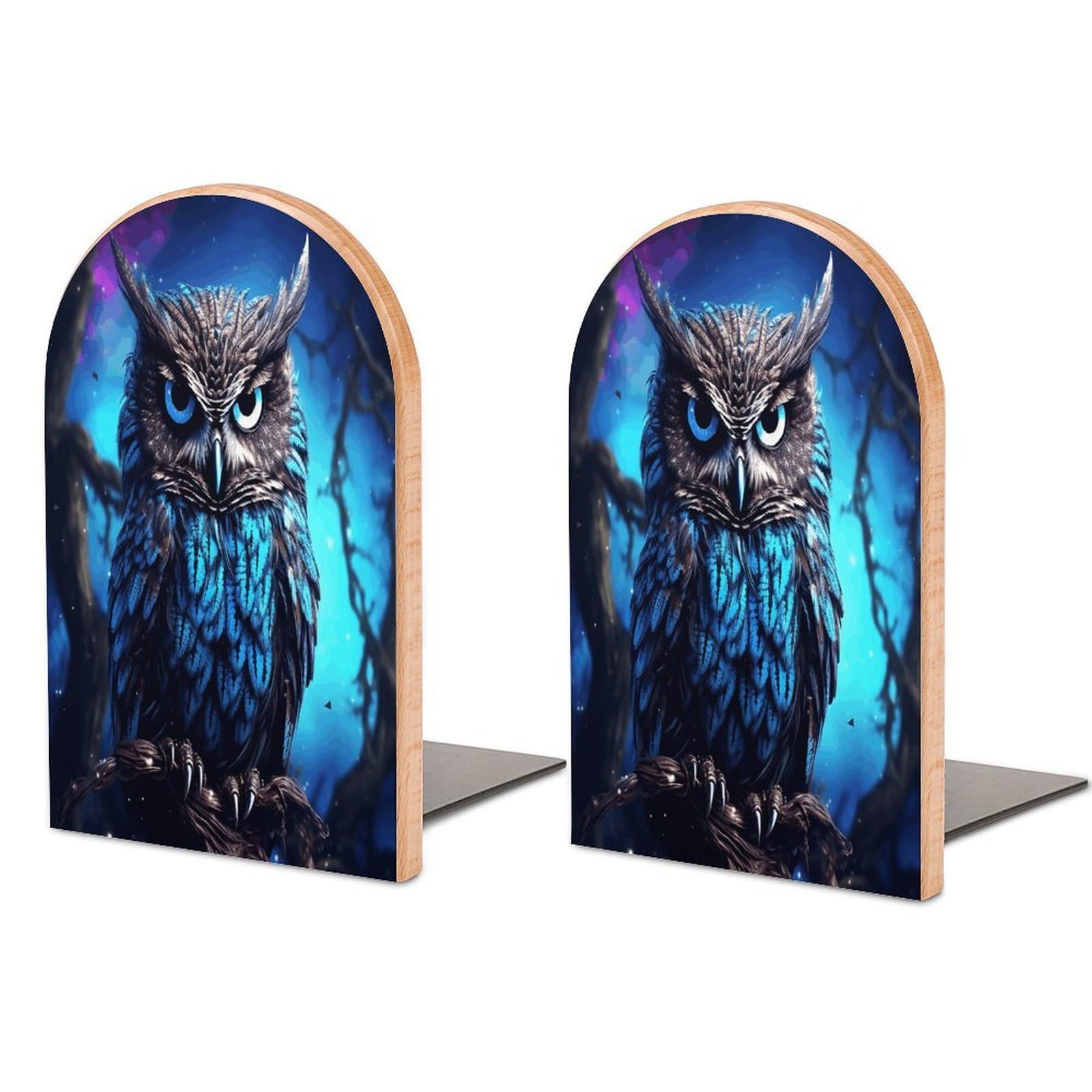 Blue Owl Bookend Wood Book End for Shelves Heavy Duty Non-Slip Wooden Bookend Support Universal Economy Bookends Fancy Modern Decorative Book Accessories 1 Pairs