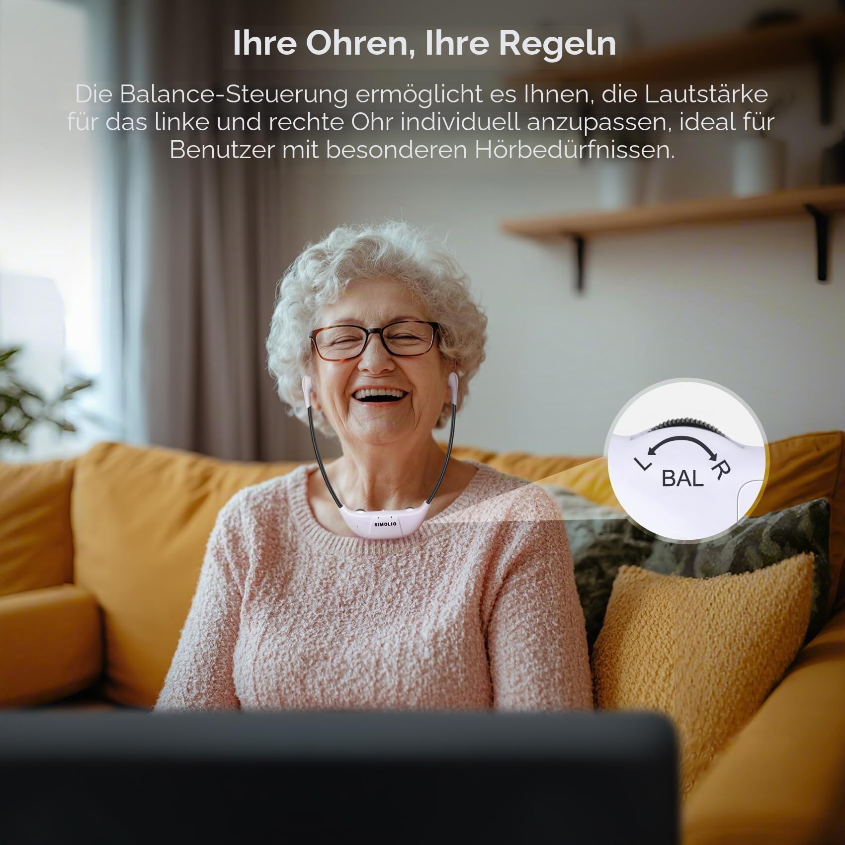 SIMOLIO Dual 2.4GHz Digitale TV Hörsystem, Kabelloser Kopfhörer für Fernseher & Musikanlagen mit ErsatzAkku, Funkkopfhörer für Senioren, Kinnkopfhörer, Optisch, RCA, AUX, TV Hörverstärker SM-824D2