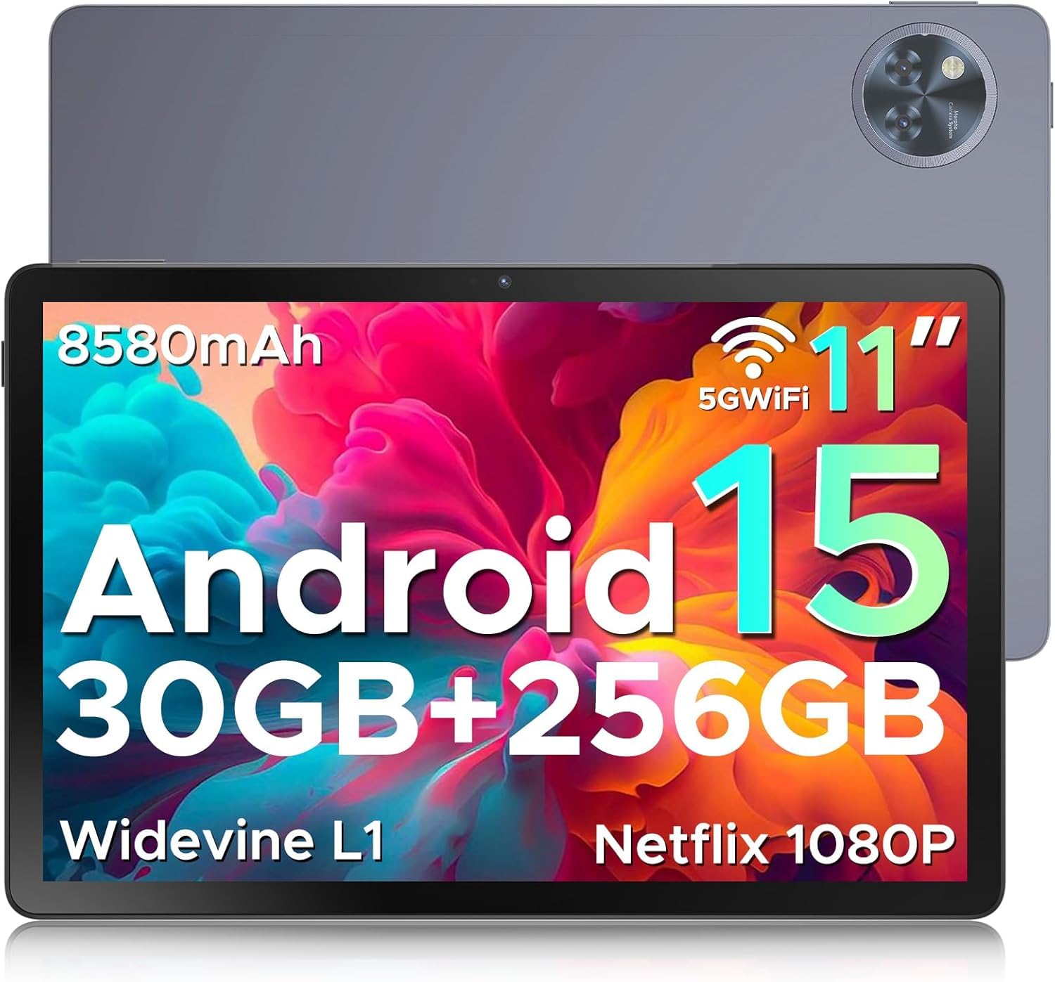 U11 Pro Tablette Android 16, Tablette 11 Pouces, 30GB RAM+256GB ROM/TF 2TB, Batterie 8580mAh, Octa-Core T7200 90Hz,13MP Caméra, Tablette Tactile 1080P/5G WiFi/OTG/Face ID