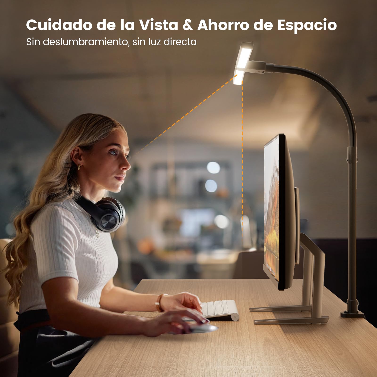 Lámpara de escritorio de doble cabeza LED, 24W 76CM Lámpara de escritorio con pinza para oficina en casa, 3200K-6500K Lámpara de cuello de cisne para oficina, lámpara de mesa para protección