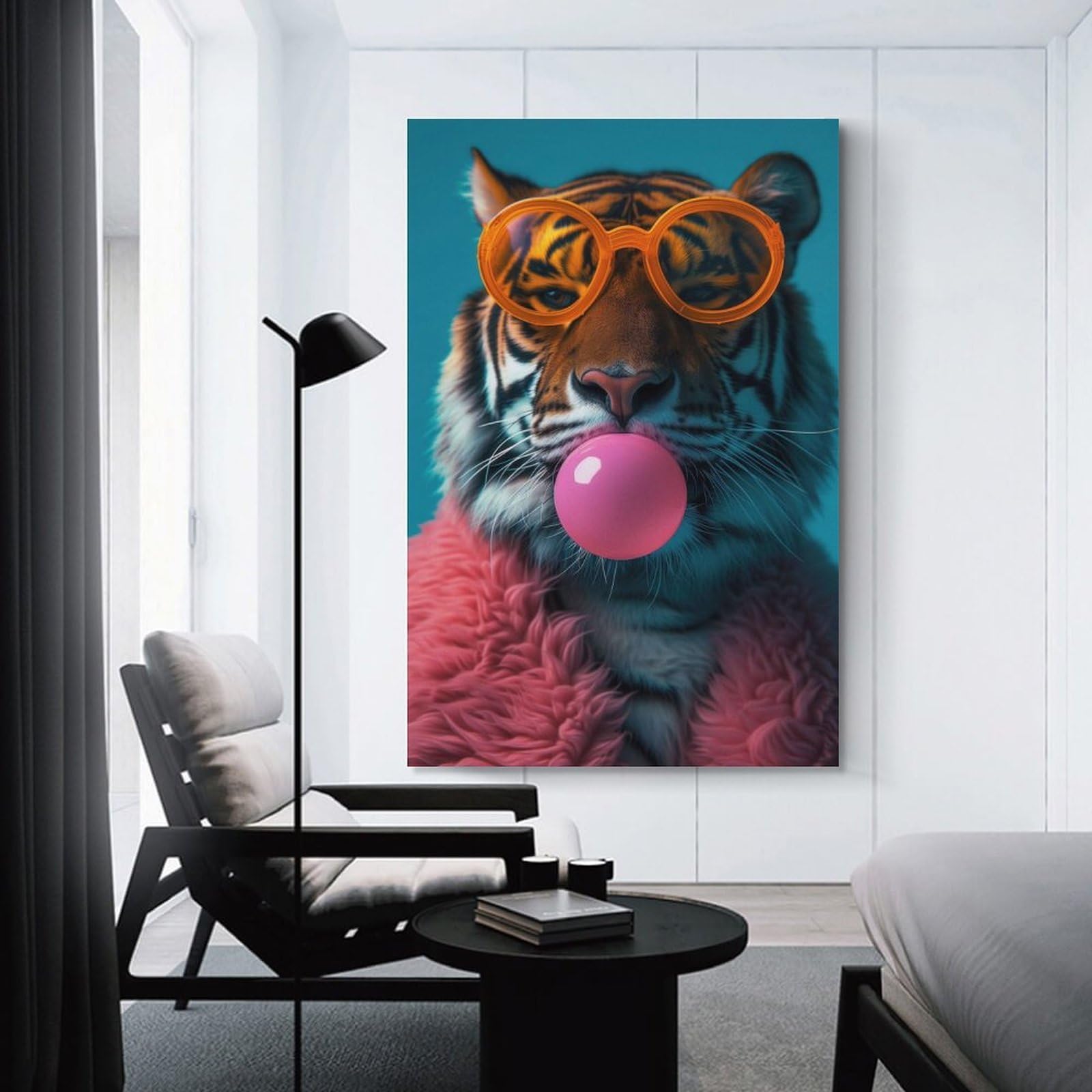 Junmoney Unframe-Style-6-1 Decorative Canvas Print Tiger Blowing Bubble Gum, 16X24inch(40X60cm), For Home Office, Desk Area Or Studio, Home Office Artwork With Decorative Appeal
