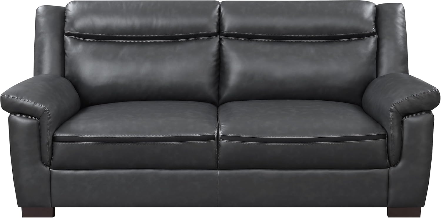 Gray Faux Leather Pillow Top Upholstered Sofa