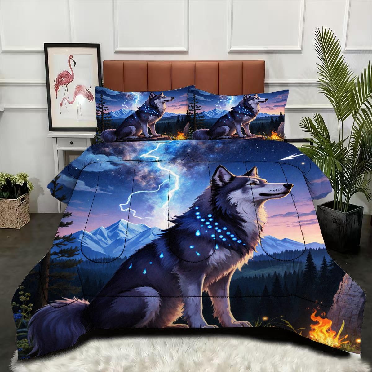 Couette 220 x 240 cm loup sans housse facile à laver pour lit double