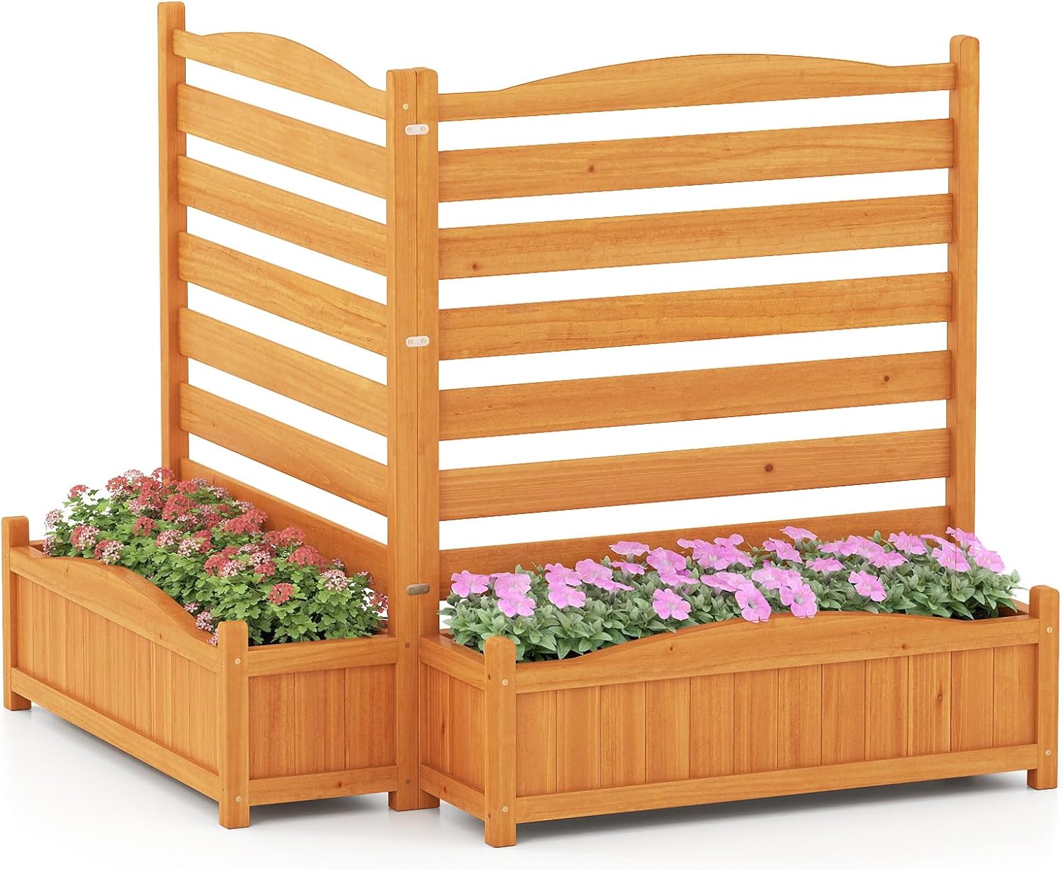 HAPPYGRILL Air Conditioner Fence, 2 Panel Outdoor Privacy Screen with Planter Box, Wood Privacy Fence for AC Unit, No-Dig Kit, Trash Can Pool Equipment Enclosure for Patio Backyard, 34" W x 40" H