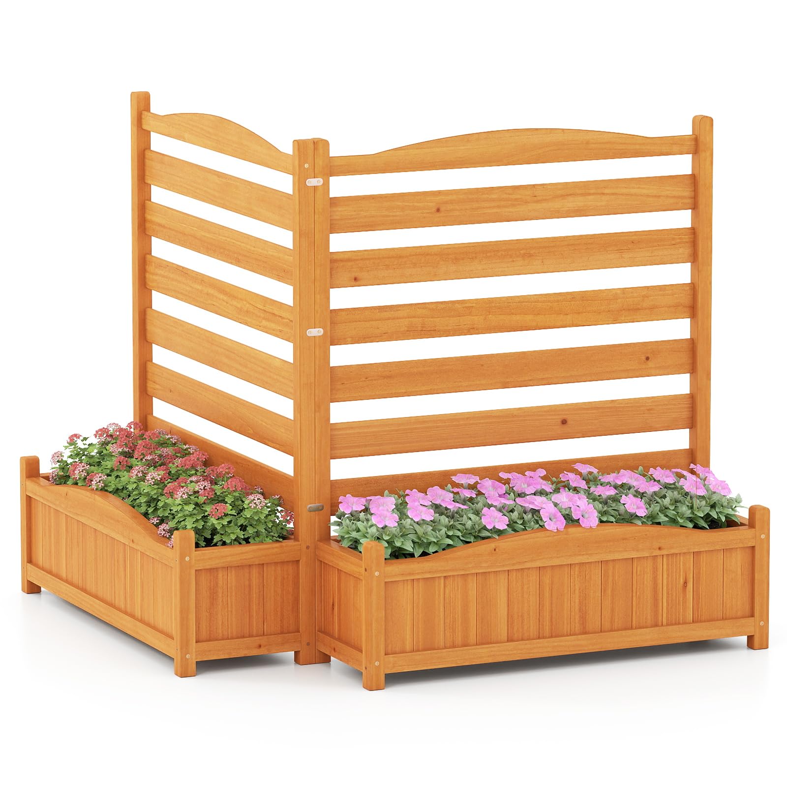 TANGZON Raised Garden Bed with Trellis, 2/3-Panel Wooden Privacy Screen with Planter Boxes & Drainage Holes, No-Dig Air Conditioner Fence Enclosure, Outdoor AC Fence Cover for Trash Cans (2-Panel)