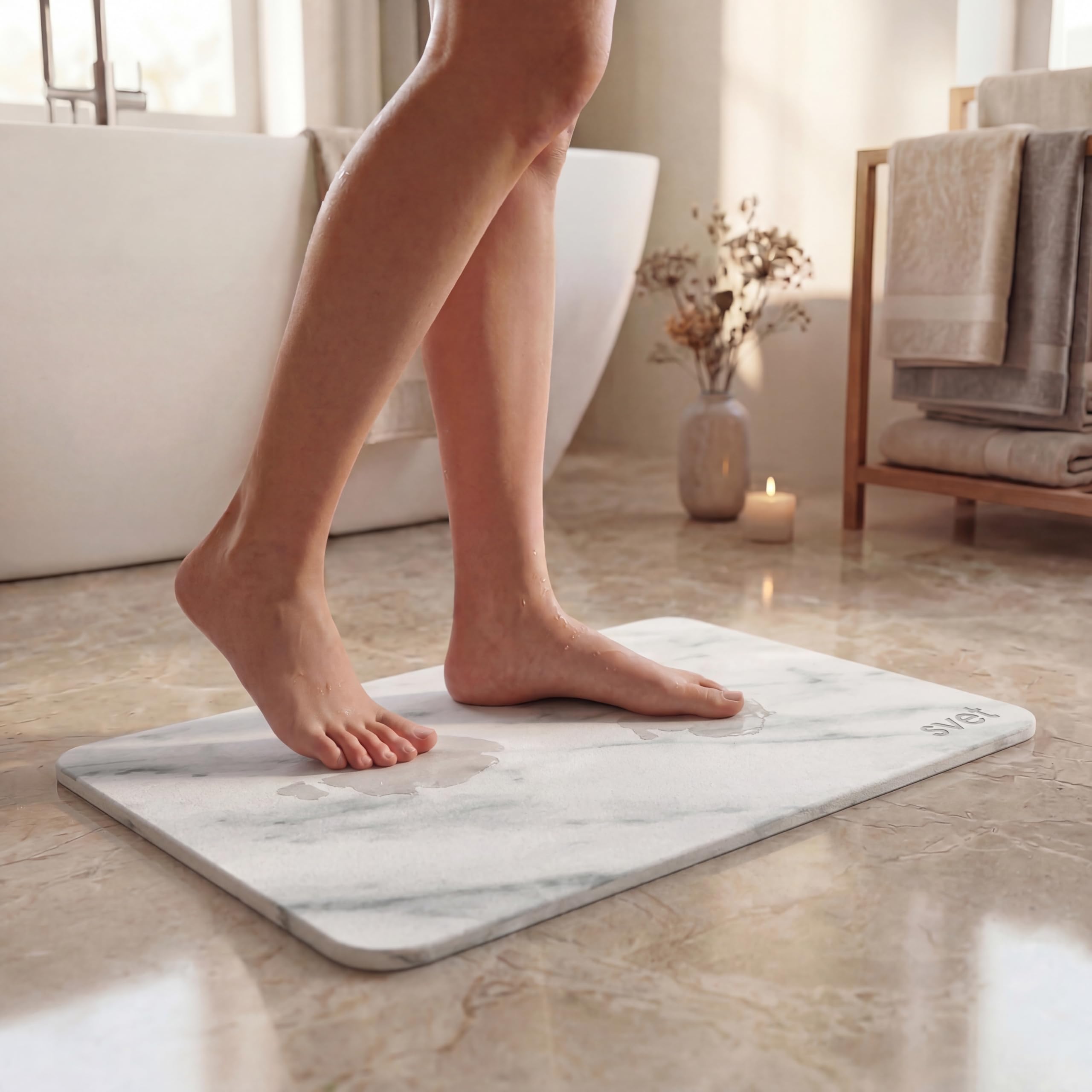 Svet - Alfombra Diatomita Baño - Secado Rápido y Ultra Absorbente, Antideslizante, Antibacteriana y Antihongos, Alfombrilla Baño Diatomita de Piedra. (Mármol Clásico) — view 4