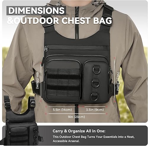 Miniatura 2 de Outdoor Chest Bag for Men, Lightweight Running Vest with Water Bottle Pocket, EDC Chest Pack for Hiking, Cycling Negro