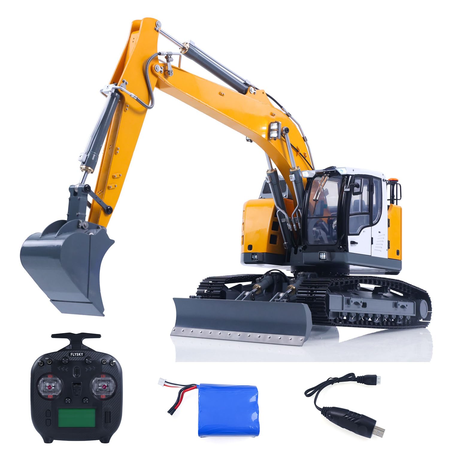1/14 Metall RC-Hydraulikbagger LR926, Zwei Ausleger, Doppelpumpen | Ferngesteuerter Raupenbagger mit 4-Wege-Ventilen, Hydrauliksystem und bürstenlosem 2212-Motor für Hobby-Baufahrzeugfans
