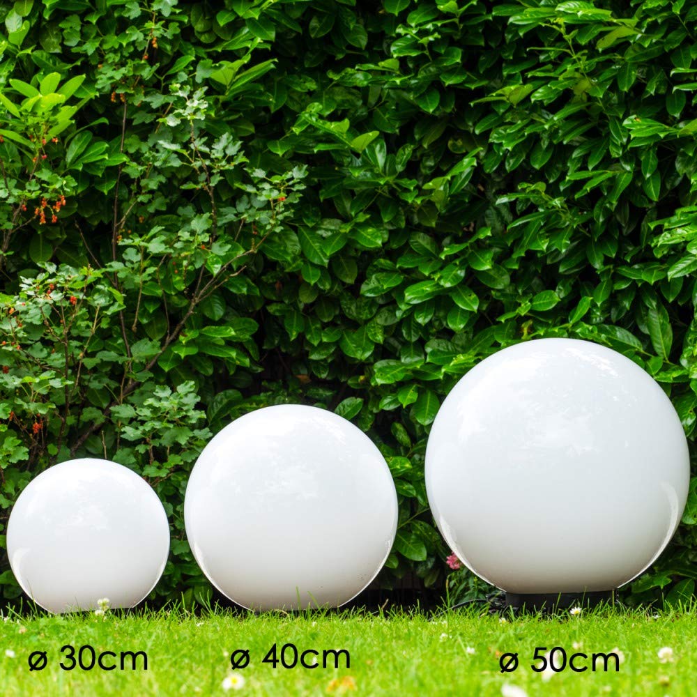 Palline luminose, lampada a sfera set di 3, lampade da esterno in plastica bianca Ø 30, 40 e 50 cm, sfere luminose con attacco E27, lampade a sfera con 5 metri di cavo di alimentazione, senza