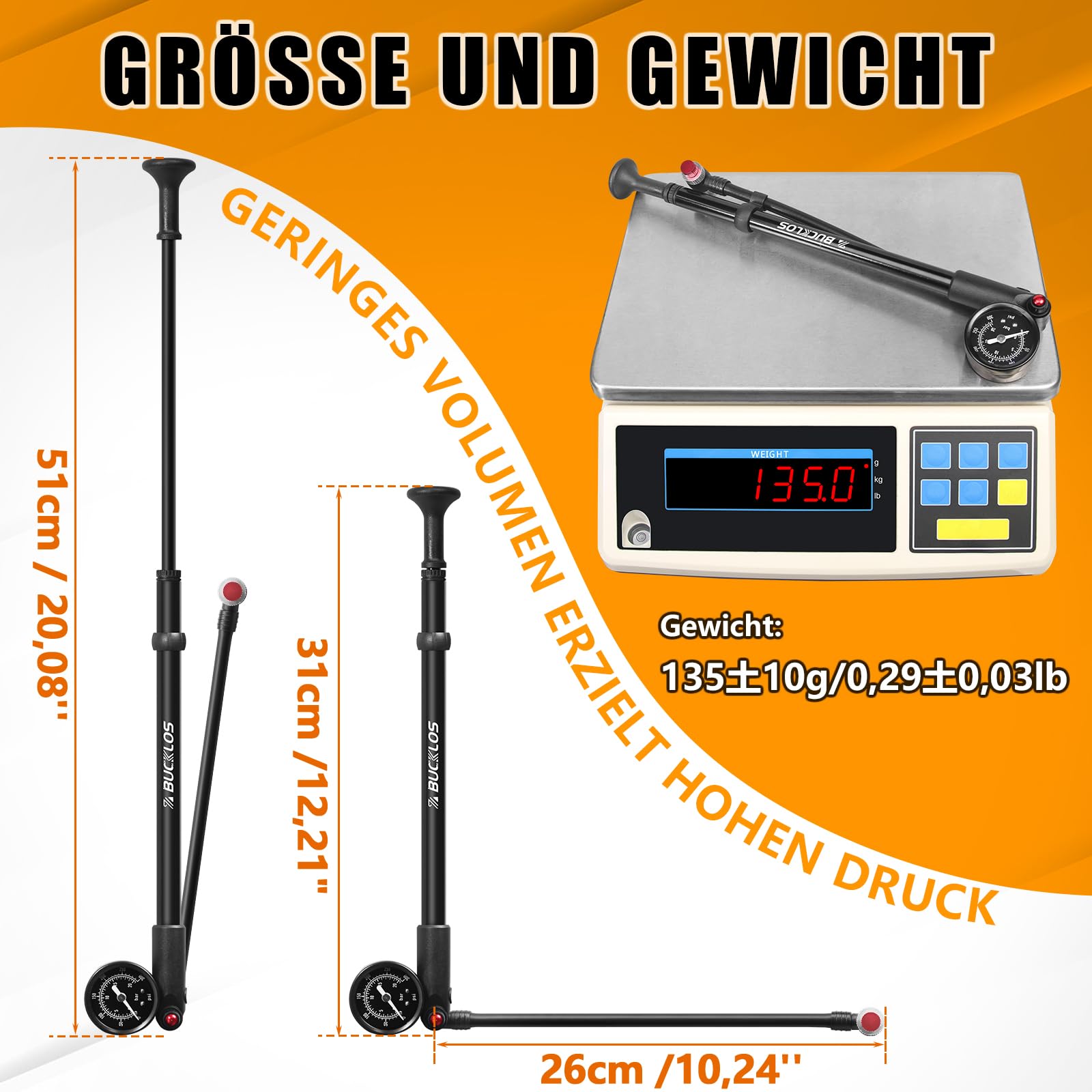 Pompe à choc pour VTT - Amortisseur à fourche à air 300 psi / 400 psi - Pompe d'amortisseur haute pression avec manomètre pour VTT / vélos de route - Pas de perte d'air - Outil de vélo