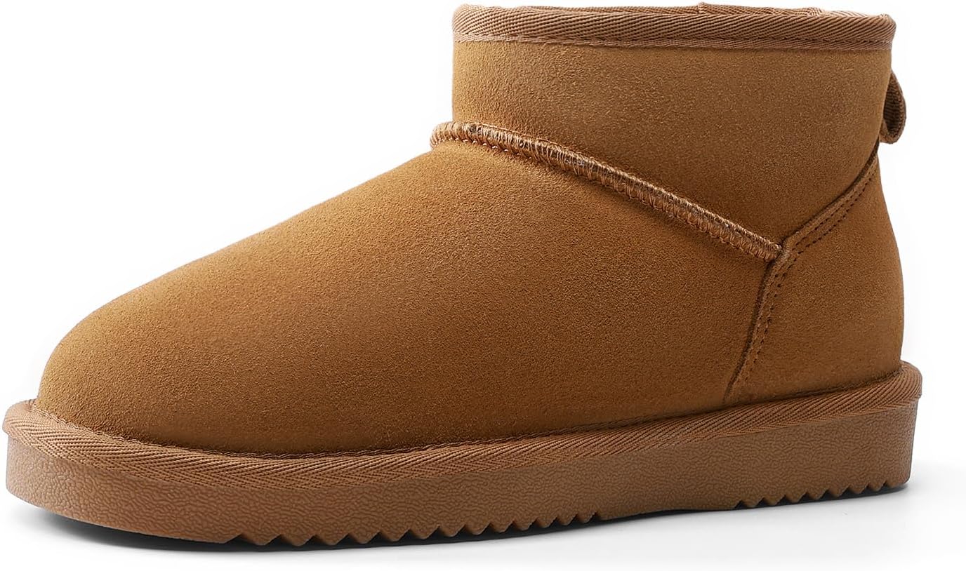 DREAM PAIRS Genuine Suede Ankle Winter Mini Boots for Women Slip On Faux Fur Lining Water Resistant Warm Snow Boots Memory Foam Comfort Booties